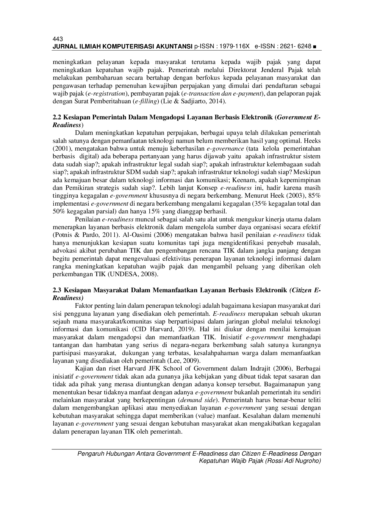 JURIS Pengaruh Hubungan Antara Government E Readiness dan Citizen E Readiness Dengan Kepatuhan Wajib Pajak