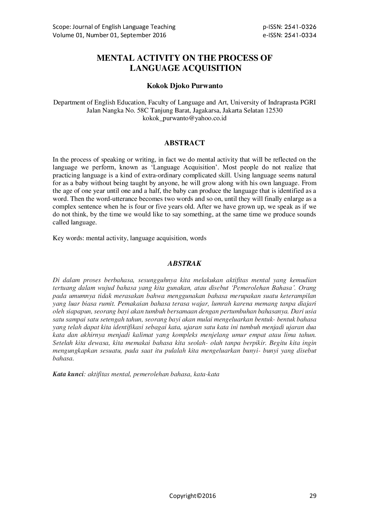 JURIS Mental Activity on the Process of Language Acquisition