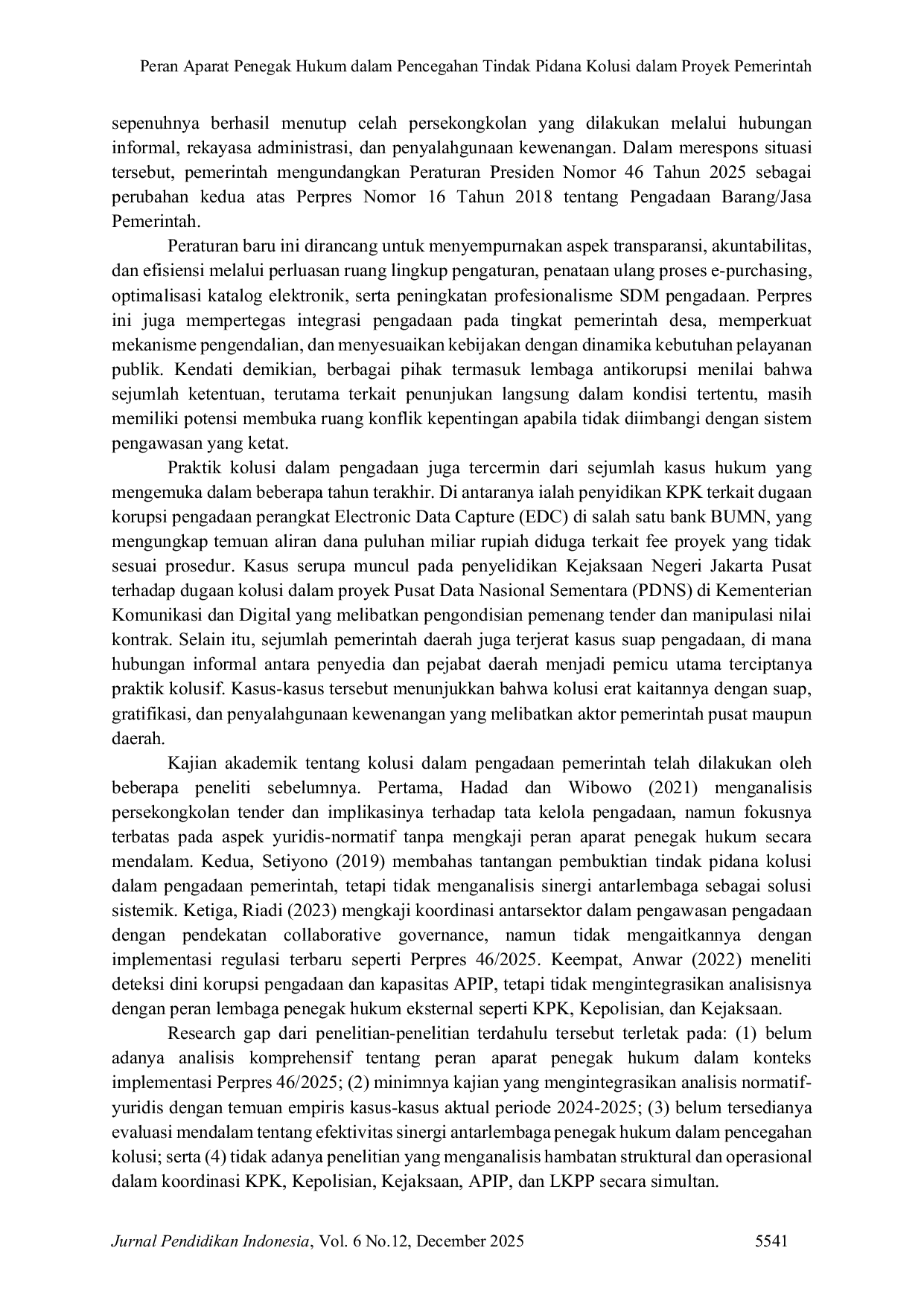 JURIS Peran Aparat Penegak Hukum dalam Pencegahan Tindak Pidana Kolusi dalam Proyek Pemerintah