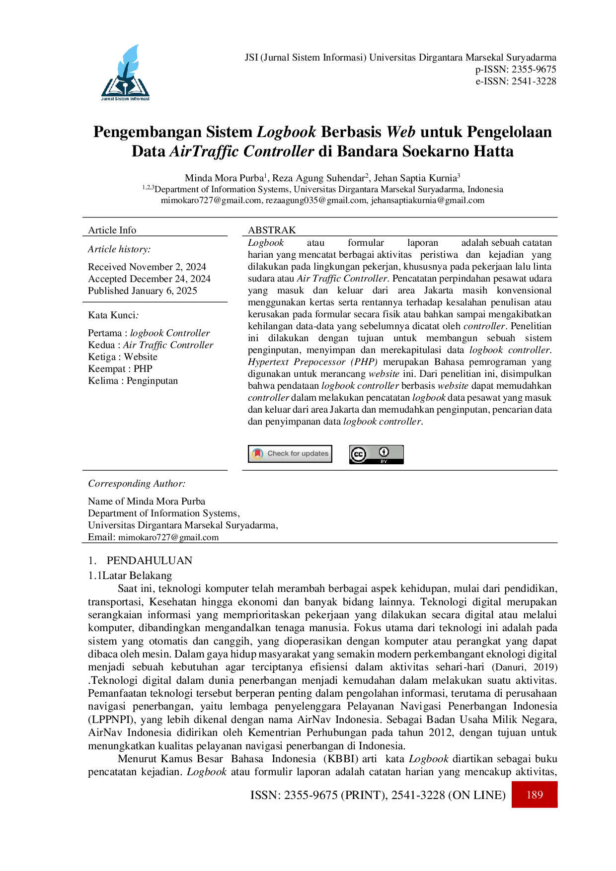 JURIS Pengembangan Sistem Logbook Berbasis Web untuk Pengelolaan Data AirTrafficController di Bandara Soekarno Hatta