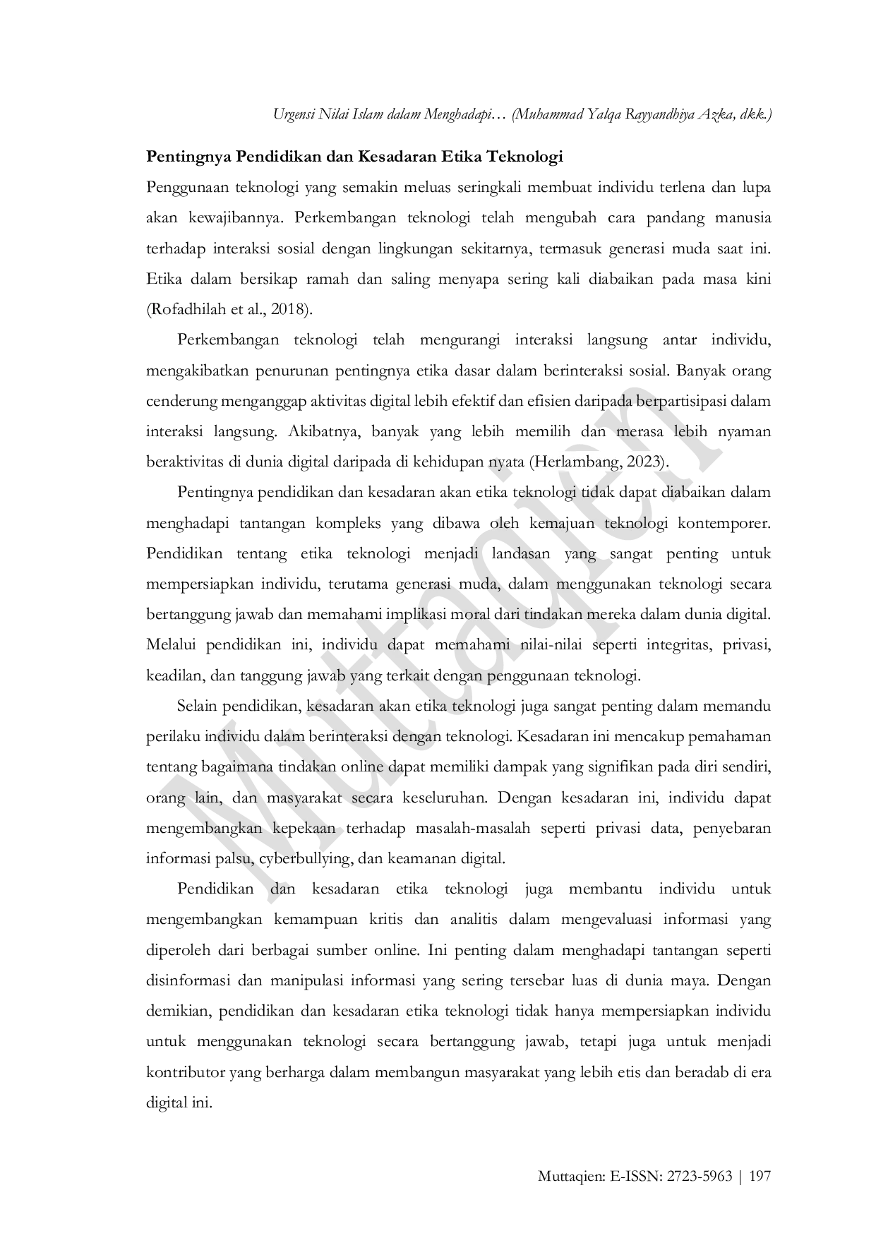 JURIS Urgensi Nilai Islam dalam Menghadapi Tantangan Teknologi Kontemporer