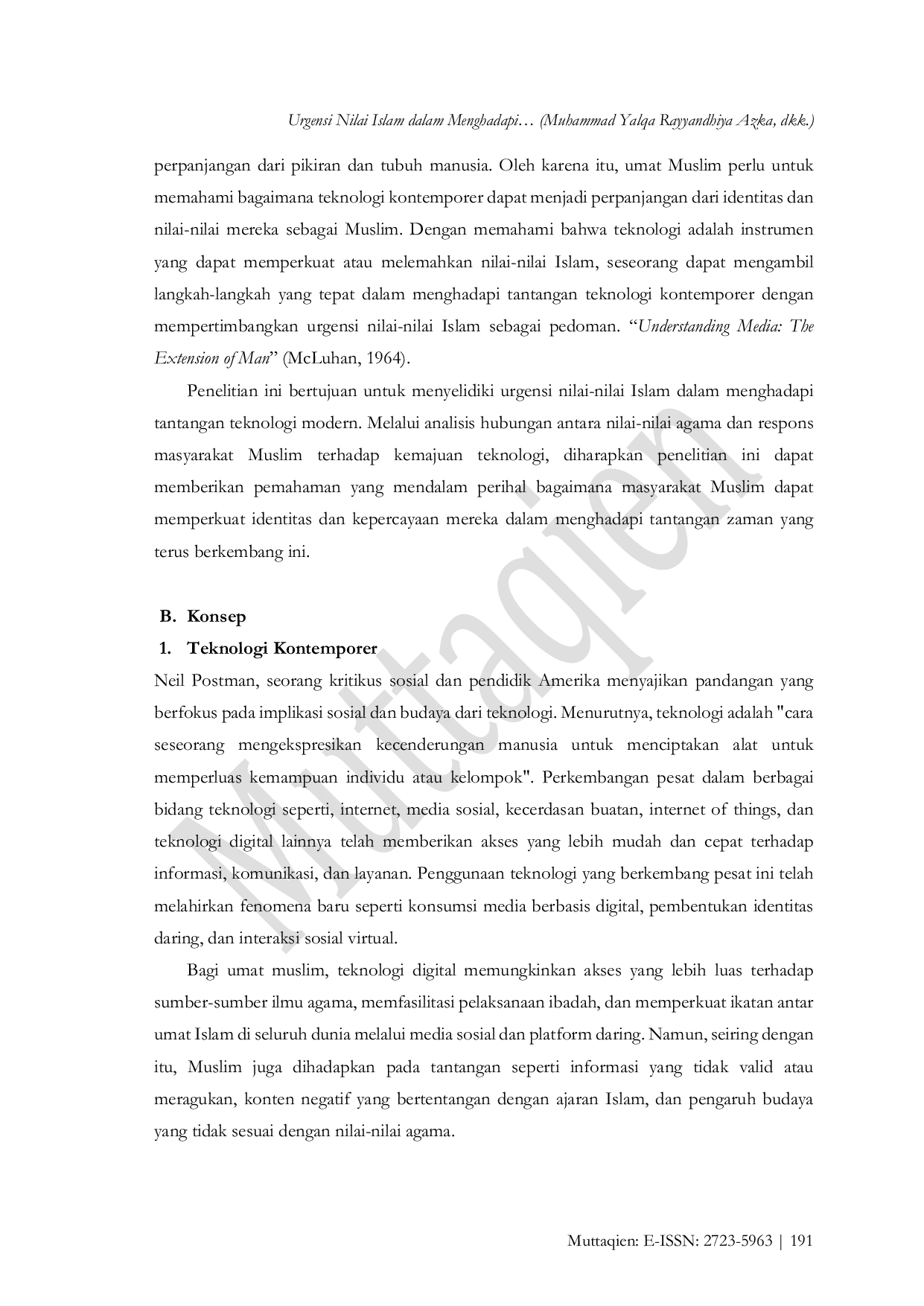 JURIS Urgensi Nilai Islam dalam Menghadapi Tantangan Teknologi Kontemporer