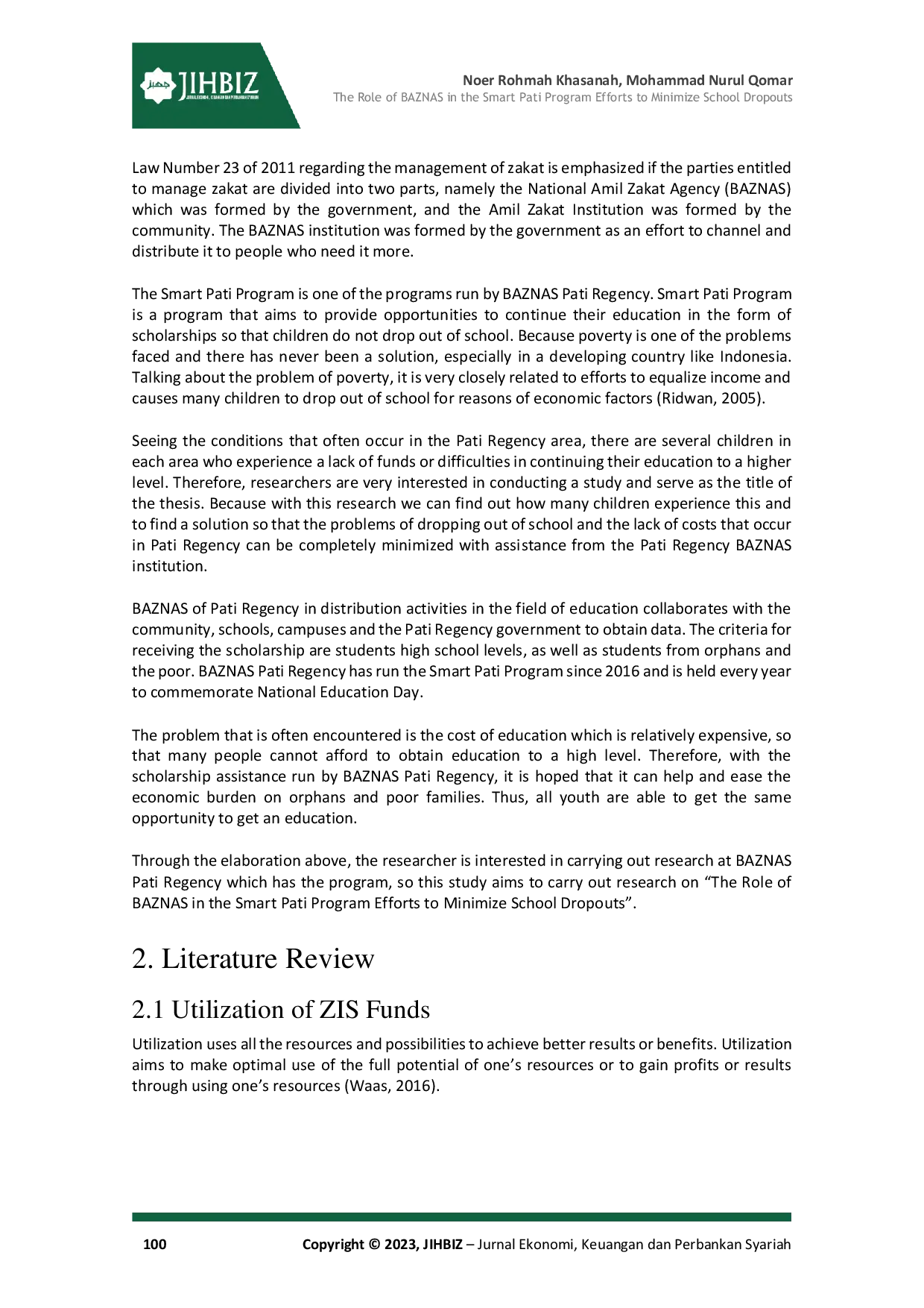 JURIS Peran BAZNAS dalam Upaya Program Pati Cerdas untuk Meminimalisir Anak Putus Sekolah