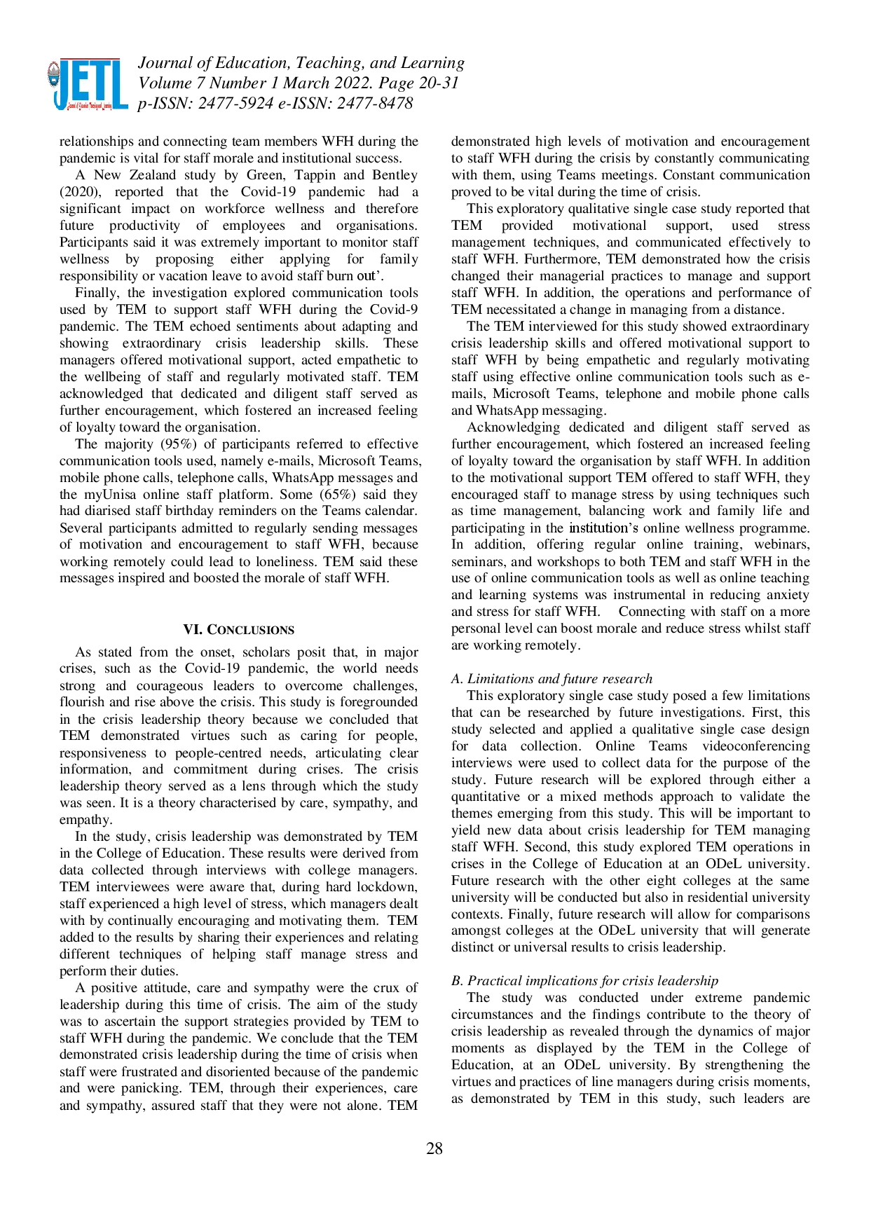 juris Managing Staff WFH in Crisis Times How Are Teacher Education Managers Supporting Staff Working Remotely at an Odel College