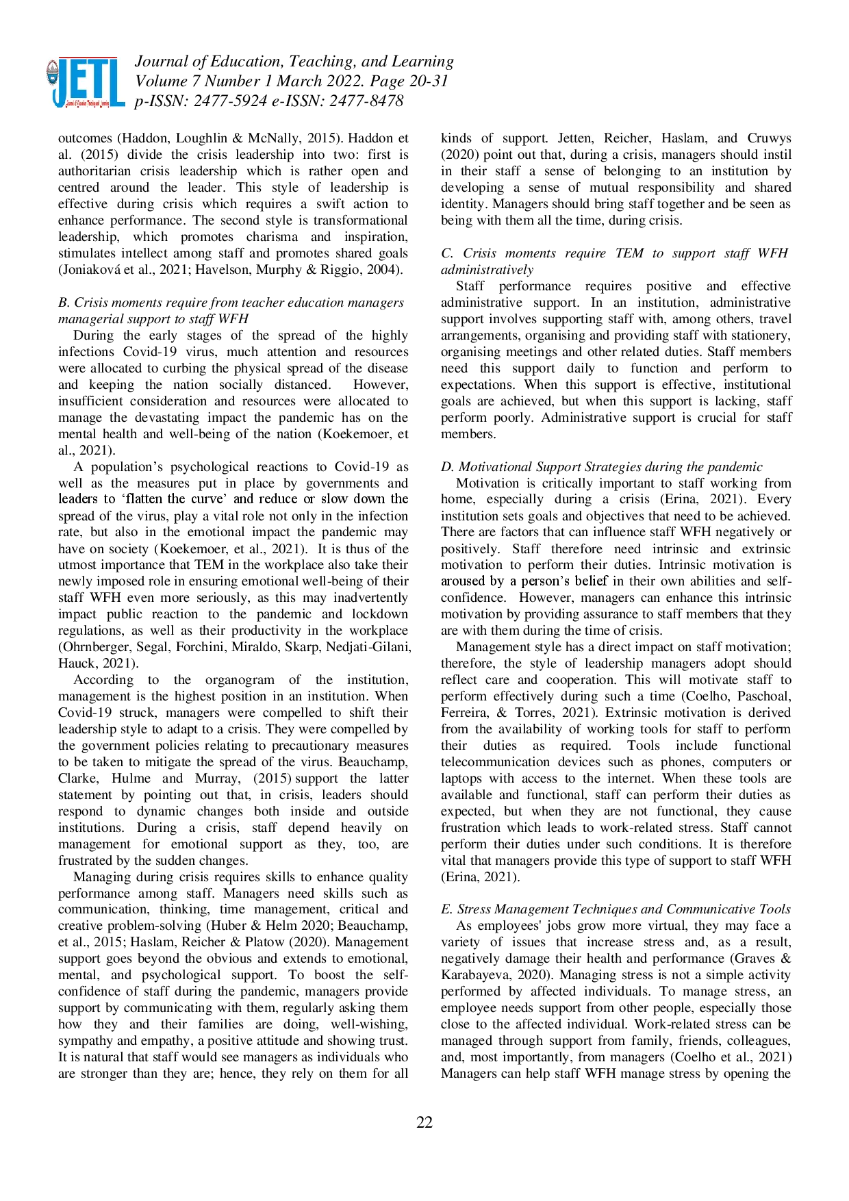 juris Managing Staff WFH in Crisis Times How Are Teacher Education Managers Supporting Staff Working Remotely at an Odel College