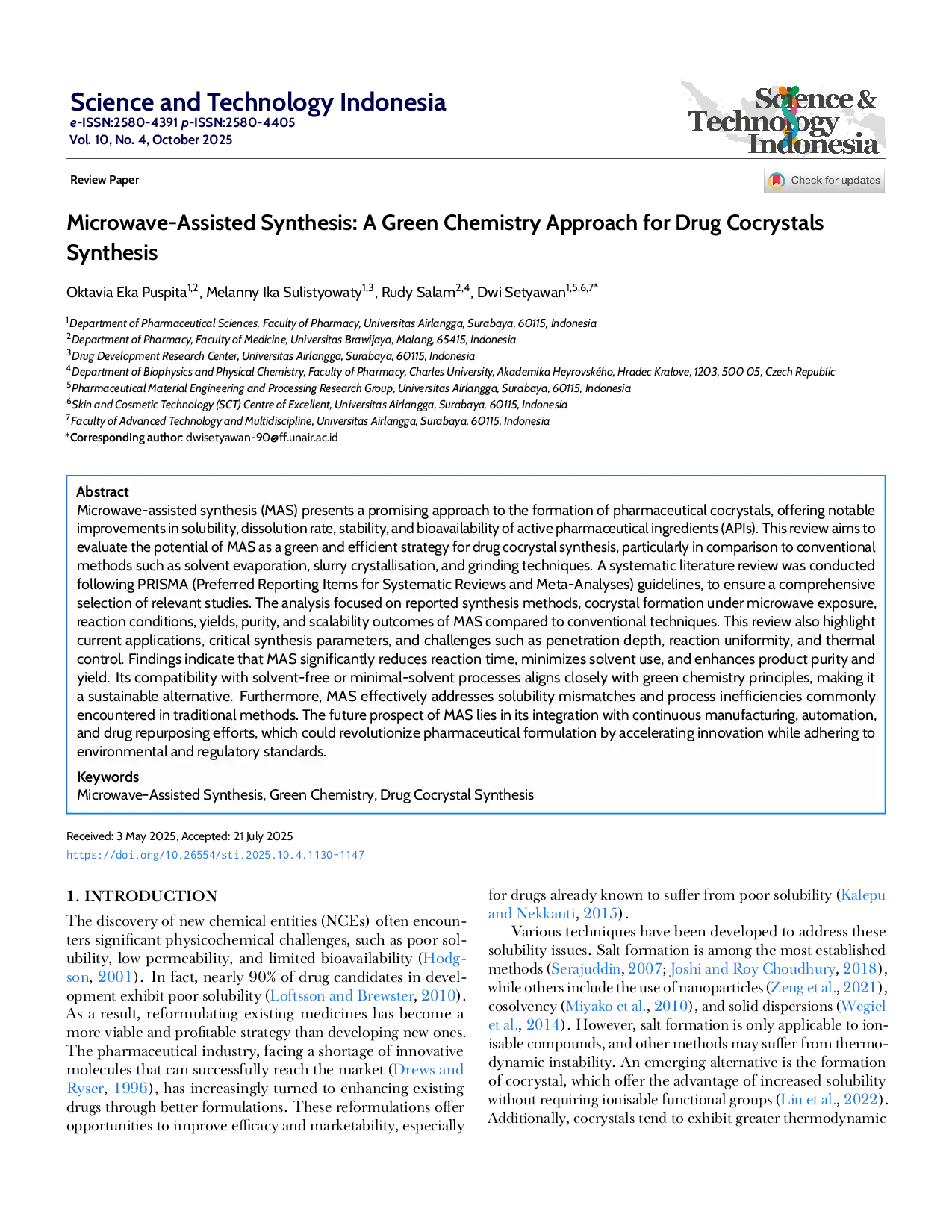 juris Microwave Assisted Synthesis A Green Chemistry Approach for Drug Cocrystals Synthesis
