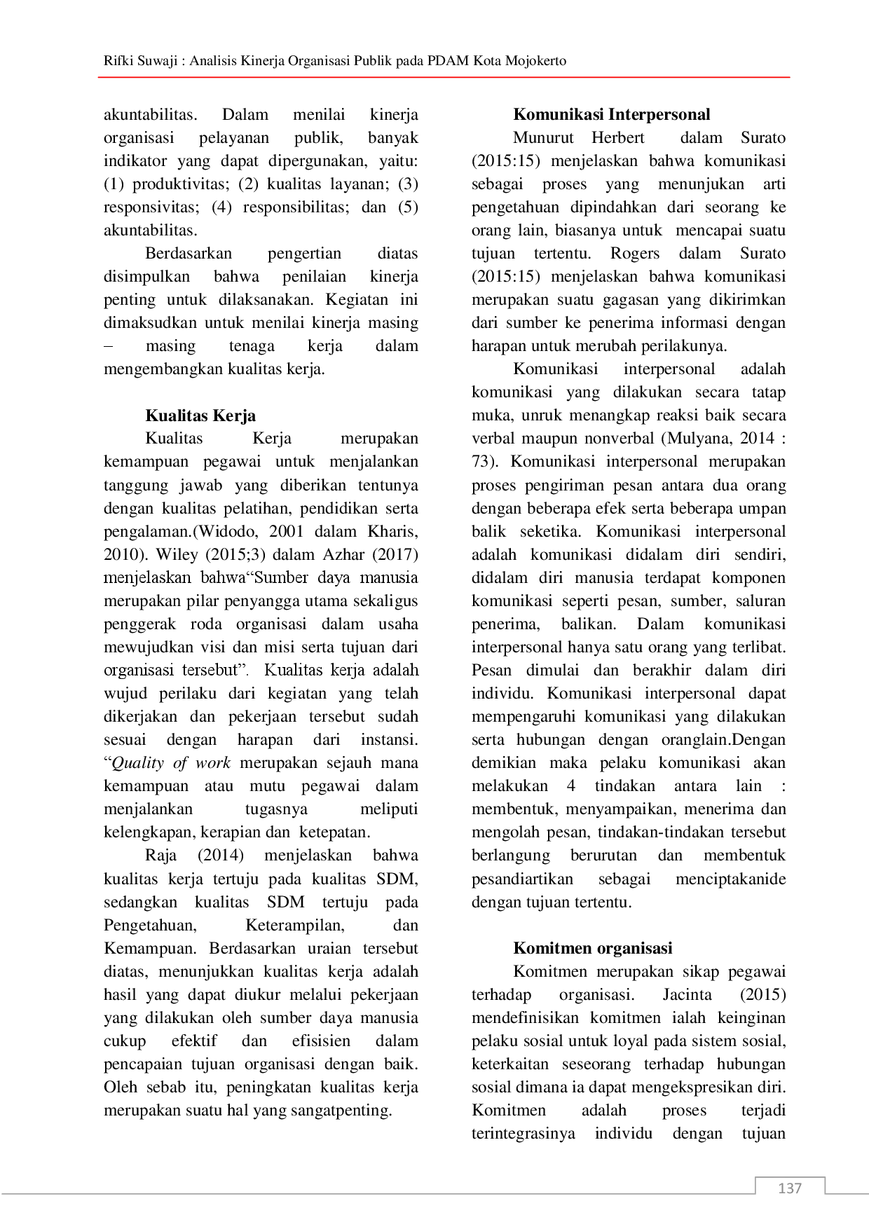 juris Analisis Kinerja Organisasi Publik Pada Pdam Kota Mojokerto