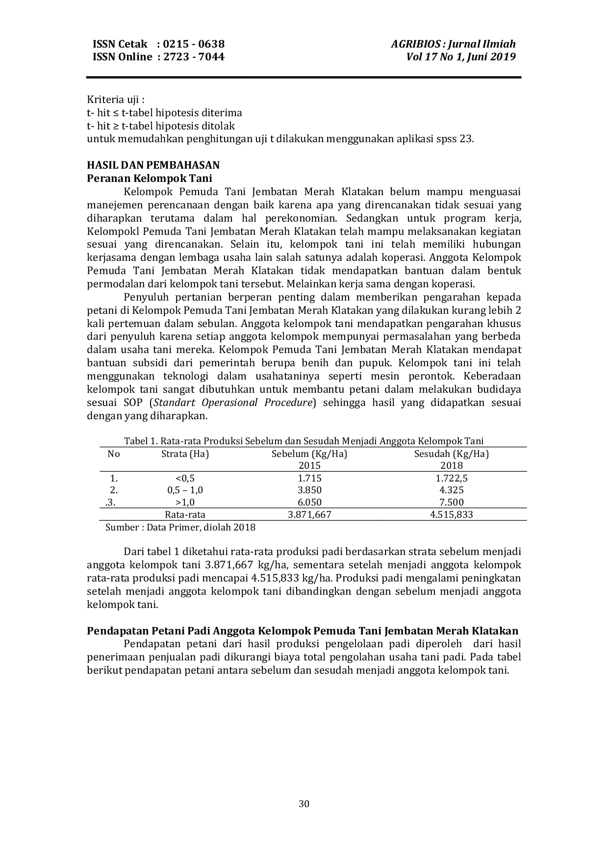 JURIS Peranan Kelompok Tani Dalam Peningkatan Status Sosial Ekonomi Petani Padi Sawah