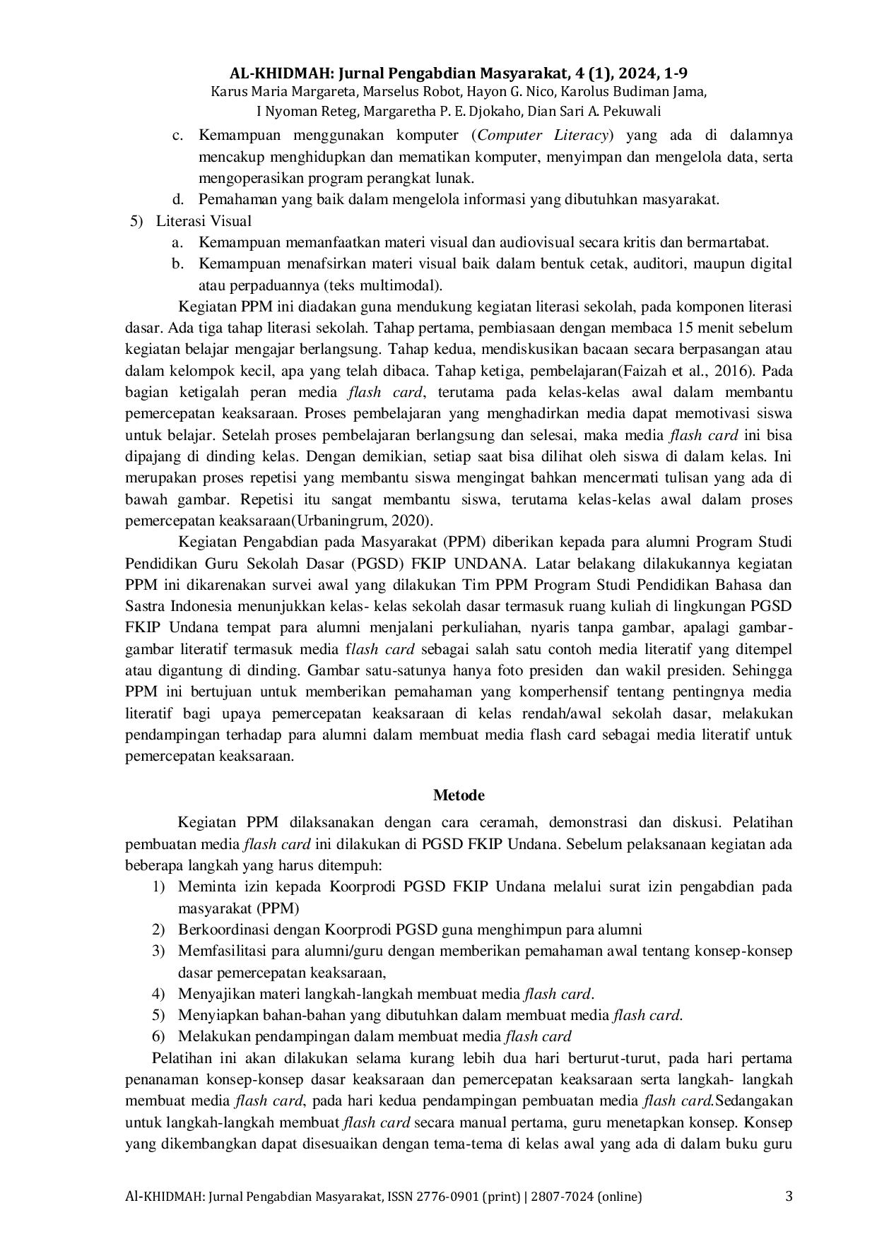 JURIS Pelatihan Pembuatan Media Flash Card Sebagai Media Literatif Untuk Pemercepatan Keaksaraan Bagi Alumni Pendidikan Guru Sekolah Dasar Fkip Undana Kupang