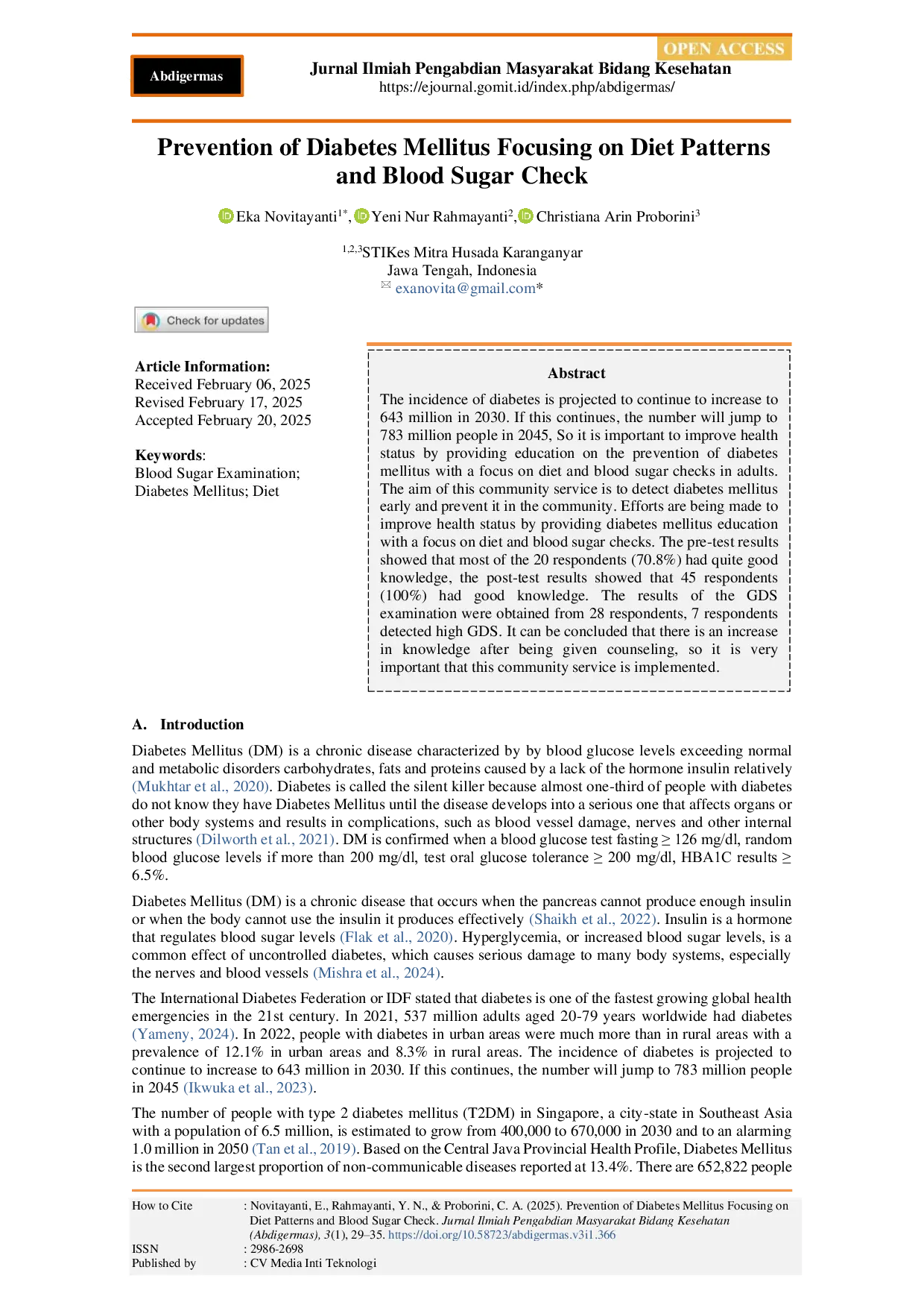 JURIS Prevention of Diabetes Mellitus Focusing on Diet Patterns and Blood Sugar Check