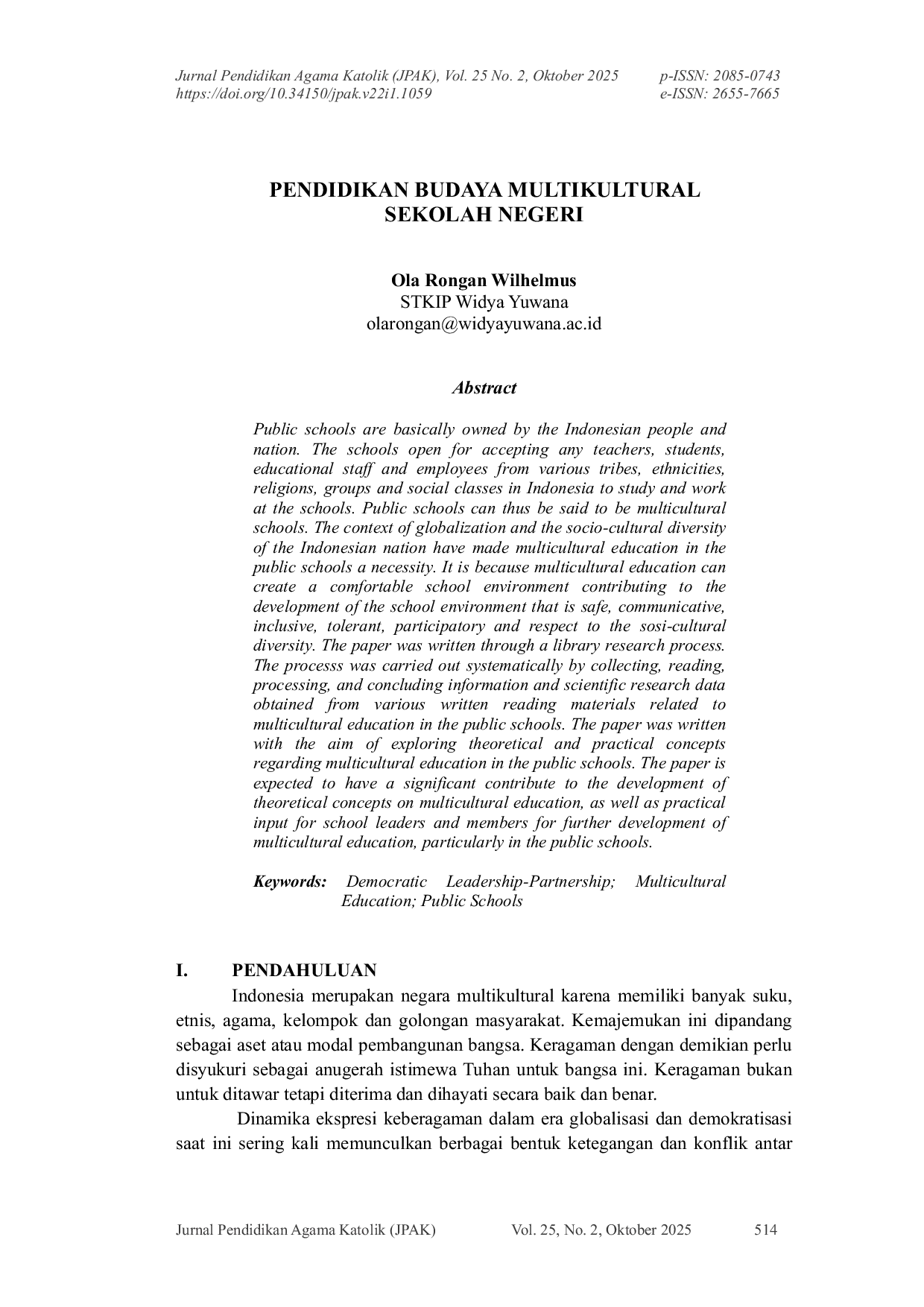 JURIS Pendidikan Budaya Multikultural Sekolah Negeri