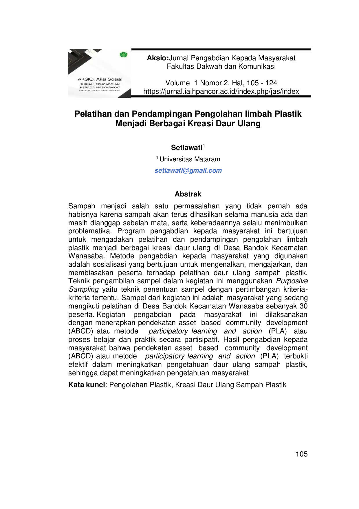 juris Pelatihan dan Pendampingan Pengolahan limbah Plastik Menjadi Berbagai Kreasi Daur Ulang