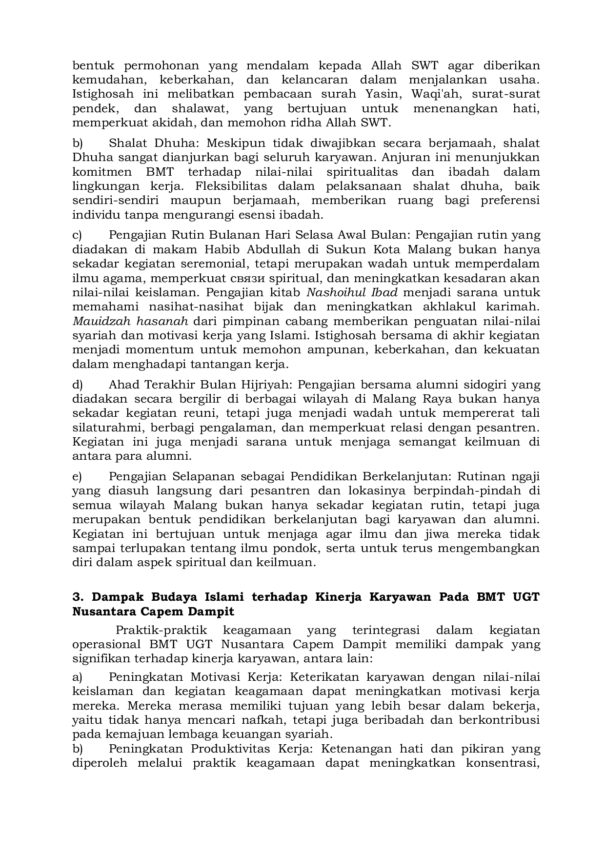 JURIS Pengaruh Budaya Organisasi Islami Terhadap Kinerja Karyawan Di BMT UGT Nusantara Capem Dampit Malang