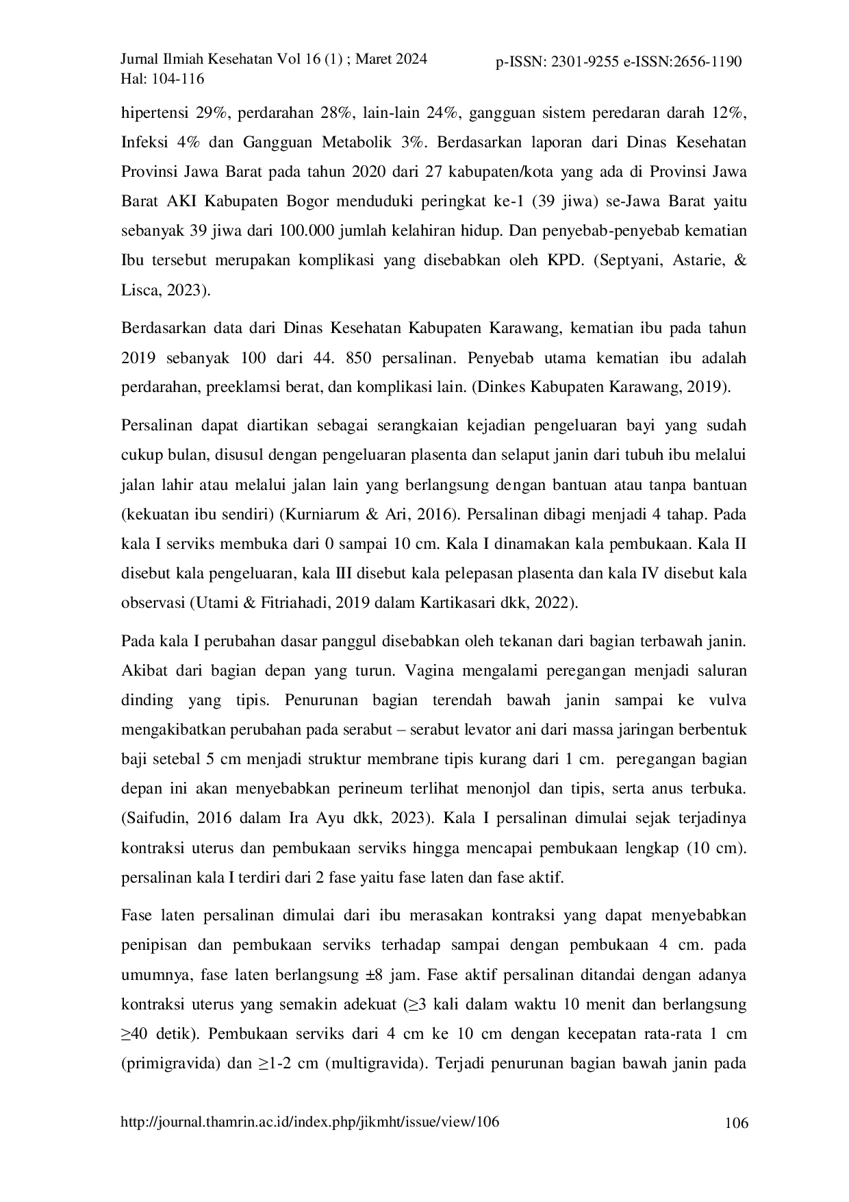 JURIS Efektifitas Metode Rebozo Terhadap Penurunan Kepala Janin Pada Kala I Fase Aktif Persalinan Di Klinik Pratama Rumah Ungu Karawang Tahun 2023