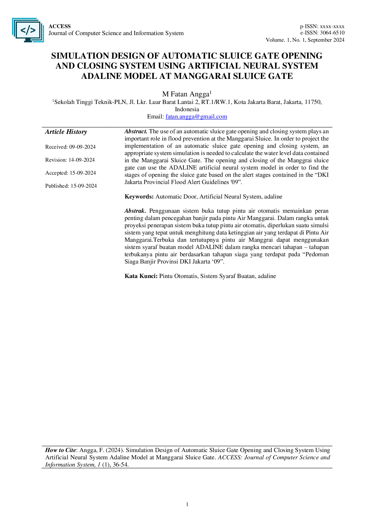 JURIS Simulation Design of Automatic Sluice Gate Opening and Closing System Using Artificial Neural System Adaline Model at Manggarai Sluice Gate