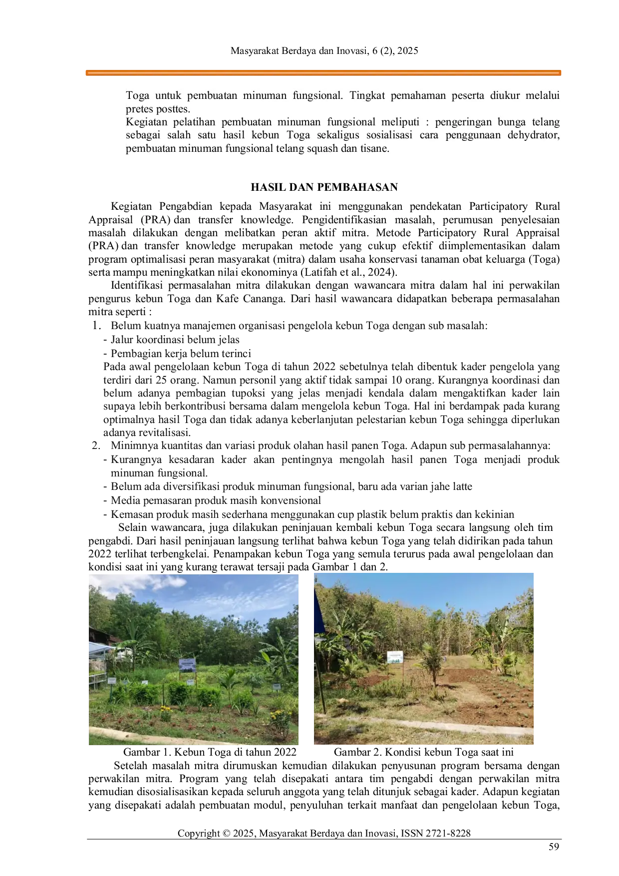 JURIS Pemberdayaan Masyarakat Melalui Revitalisasi Kebun Toga dan Diversifikasi Produk Minuman Fungsional Menuju Desa Sehat Mandiri Di Karangtengah Imogiri Bantul