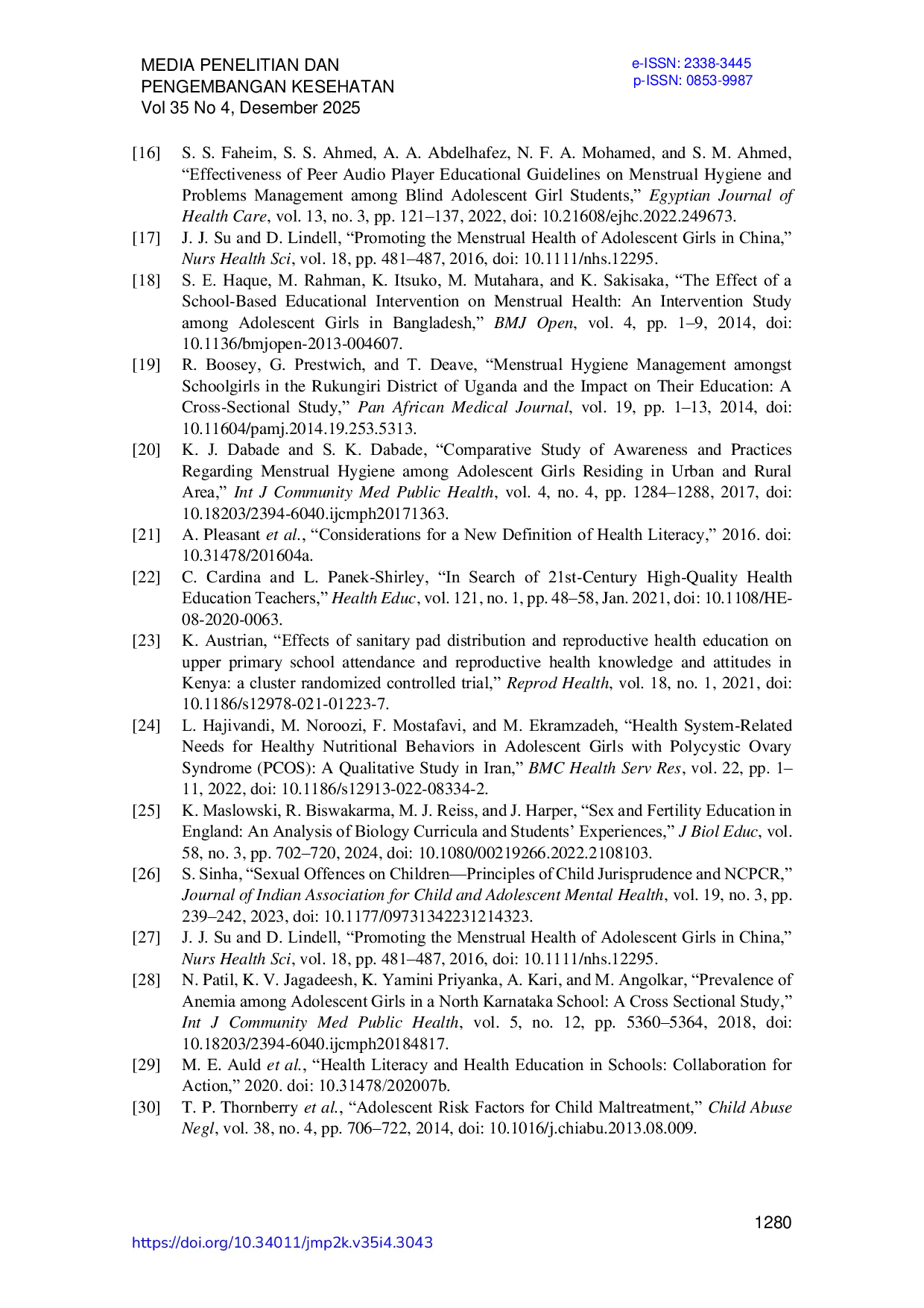 JURIS Pendidikan Kesehatan Reproduksi dan Pengetahuan Remaja Perspektif Bibliometrik tentang Tren Intervensi