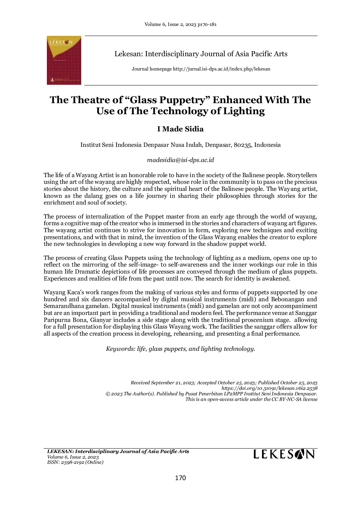 JURIS The Theatre of Glass Puppetry Enhanced With The Use of The Technology of Lighting