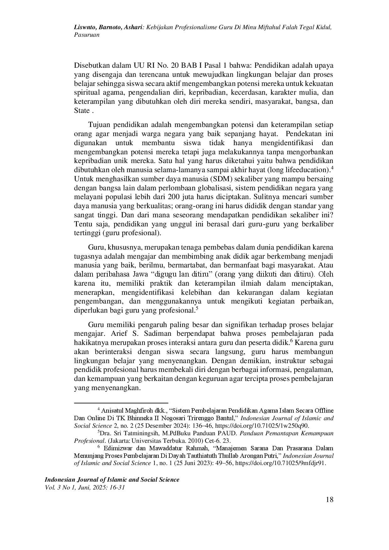 juris Kebijakan Profesionalisme Guru di Minu Miftahul Falah Tegal Kidul Pasuruan