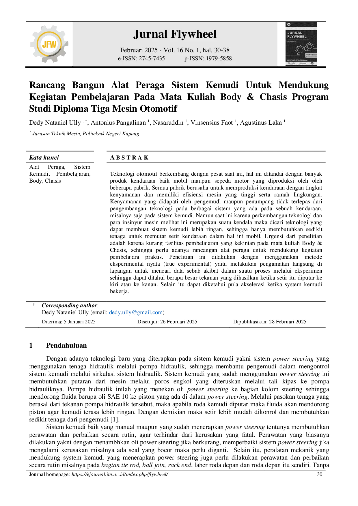 JURIS Rancang Bangun Alat Peraga Sistem Kemudi Untuk Mendukung Kegiatan Pembelajaran Pada Mata Kuliah Body Chasis Program Studi Diploma Tiga Mesin Otomotif