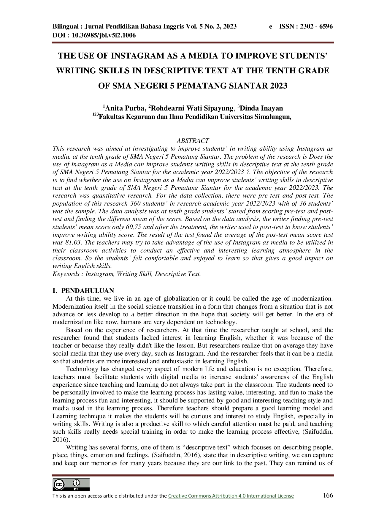 JURIS The Use Of Instagram As A Media To Improve Students Writing Skills In Descriptive Text At The Tenth Grade Of Sma Negeri 5 Pematang Siantar 2023