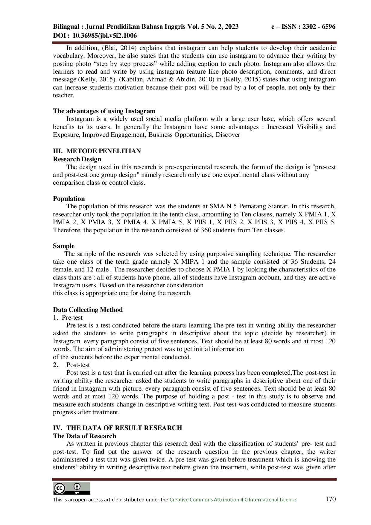 JURIS The Use Of Instagram As A Media To Improve Students Writing Skills In Descriptive Text At The Tenth Grade Of Sma Negeri 5 Pematang Siantar 2023