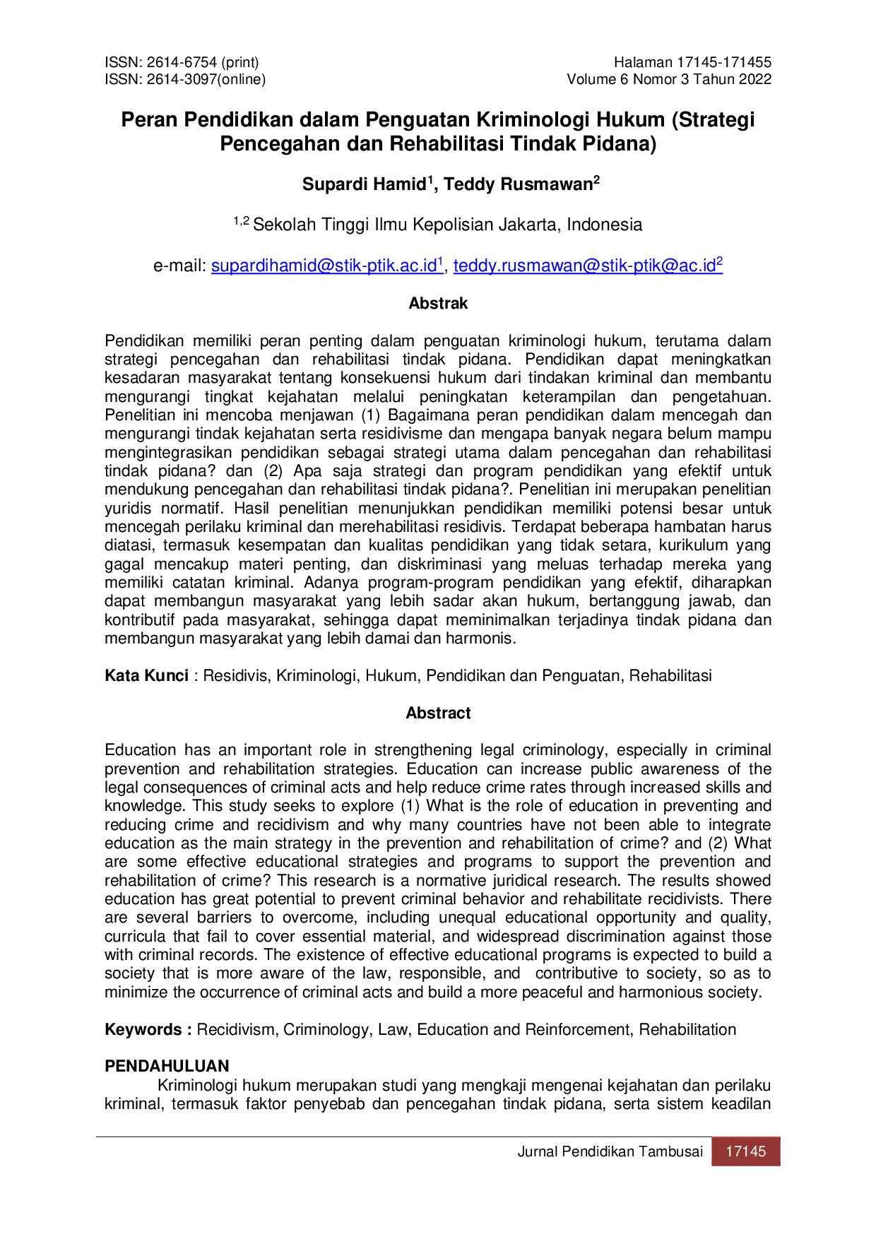JURIS Peran Pendidikan dalam Penguatan Kriminologi Hukum Strategi Pencegahan dan Rehabilitasi Tindak Pidana