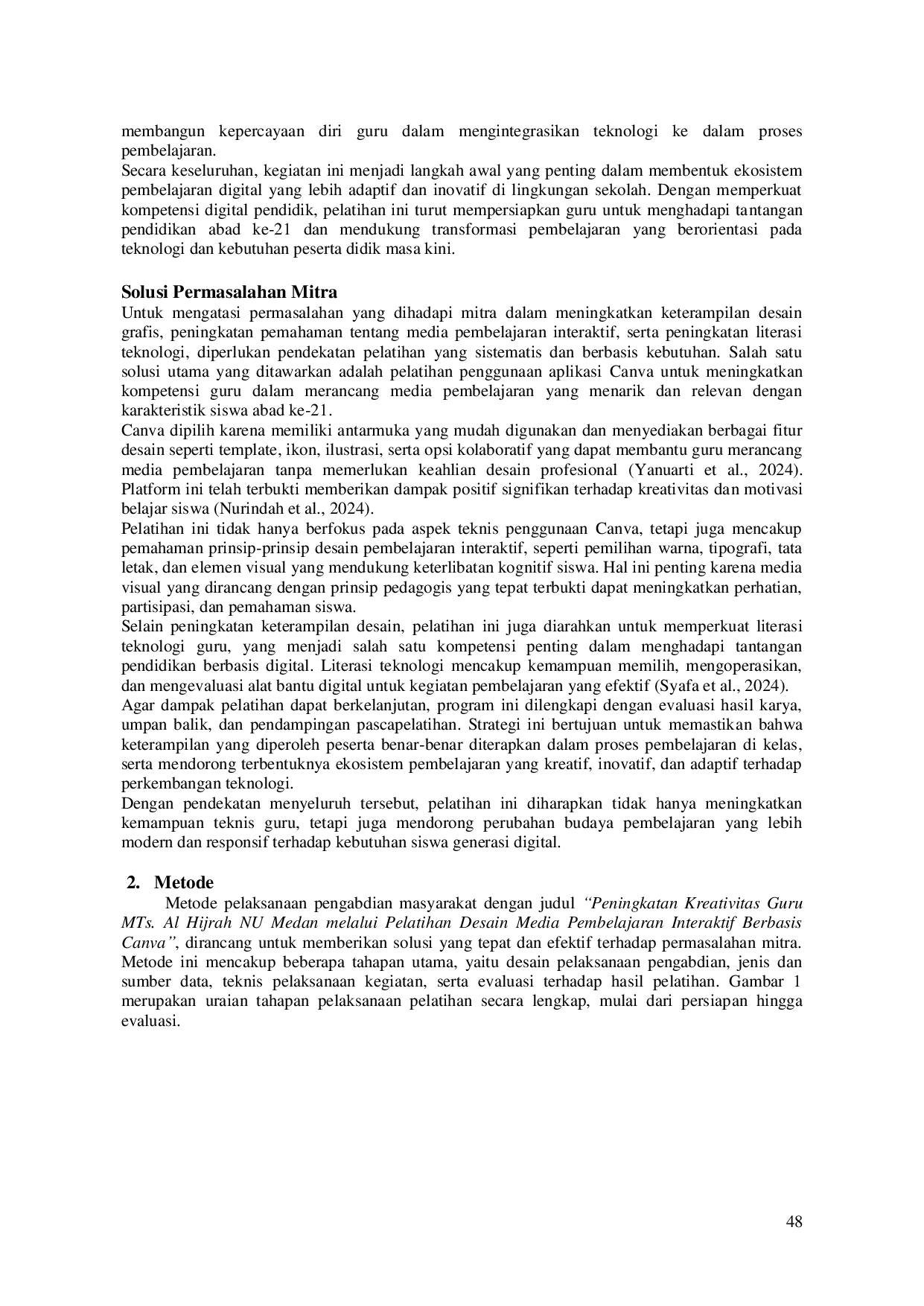 JURIS Peningkatan Kreativitas Guru MTs Al Hijrah NU Medan Melalui Pelatihan Media Pembelajaran Interaktif Berbasis Canva