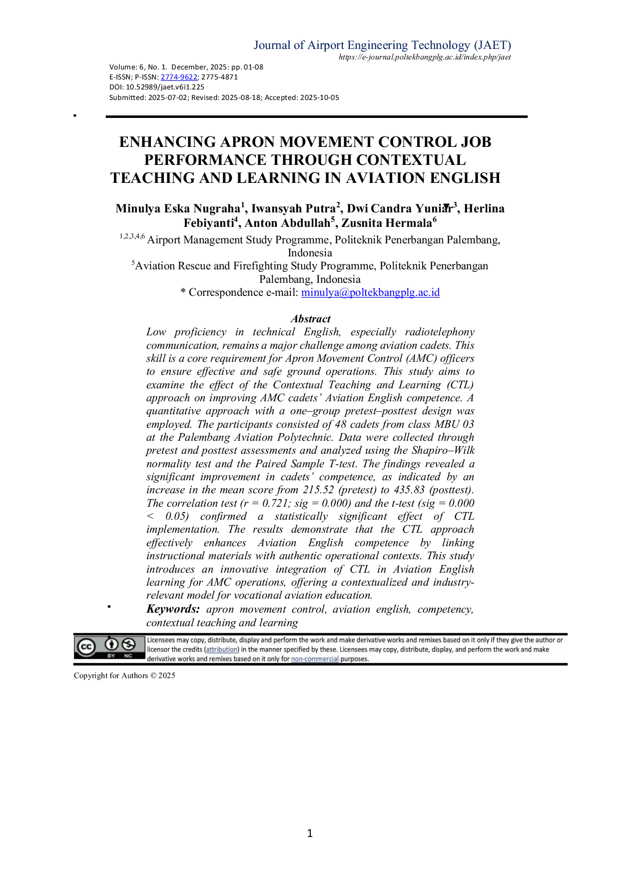 JURIS Enhancing Apron Movement Control Job Performance Through Contextual Teaching and Learning in Aviation English