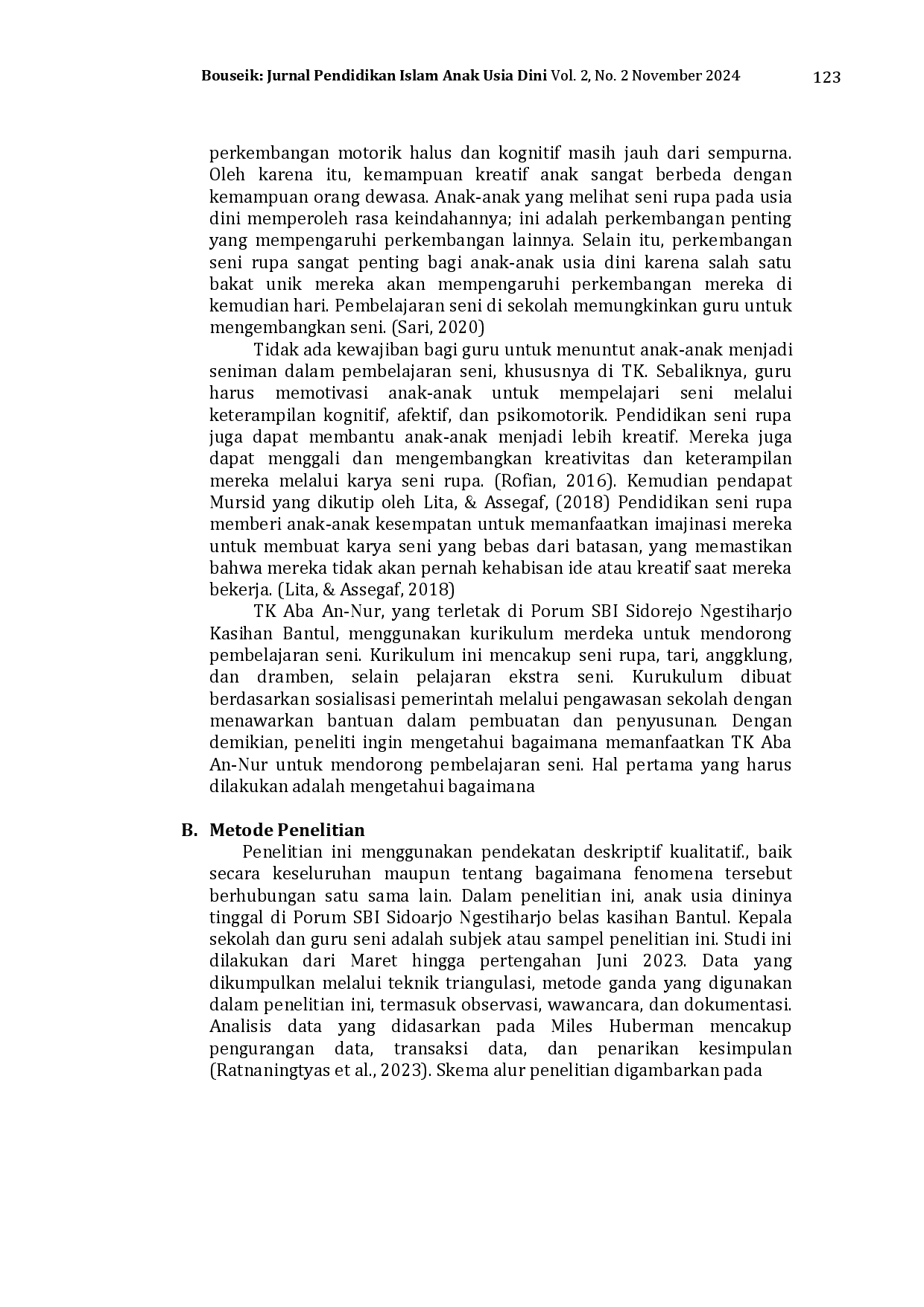 juris Implementasi Stimulasi Seni Pada Kurikulum Merdeka Di Tk Aba An Nur