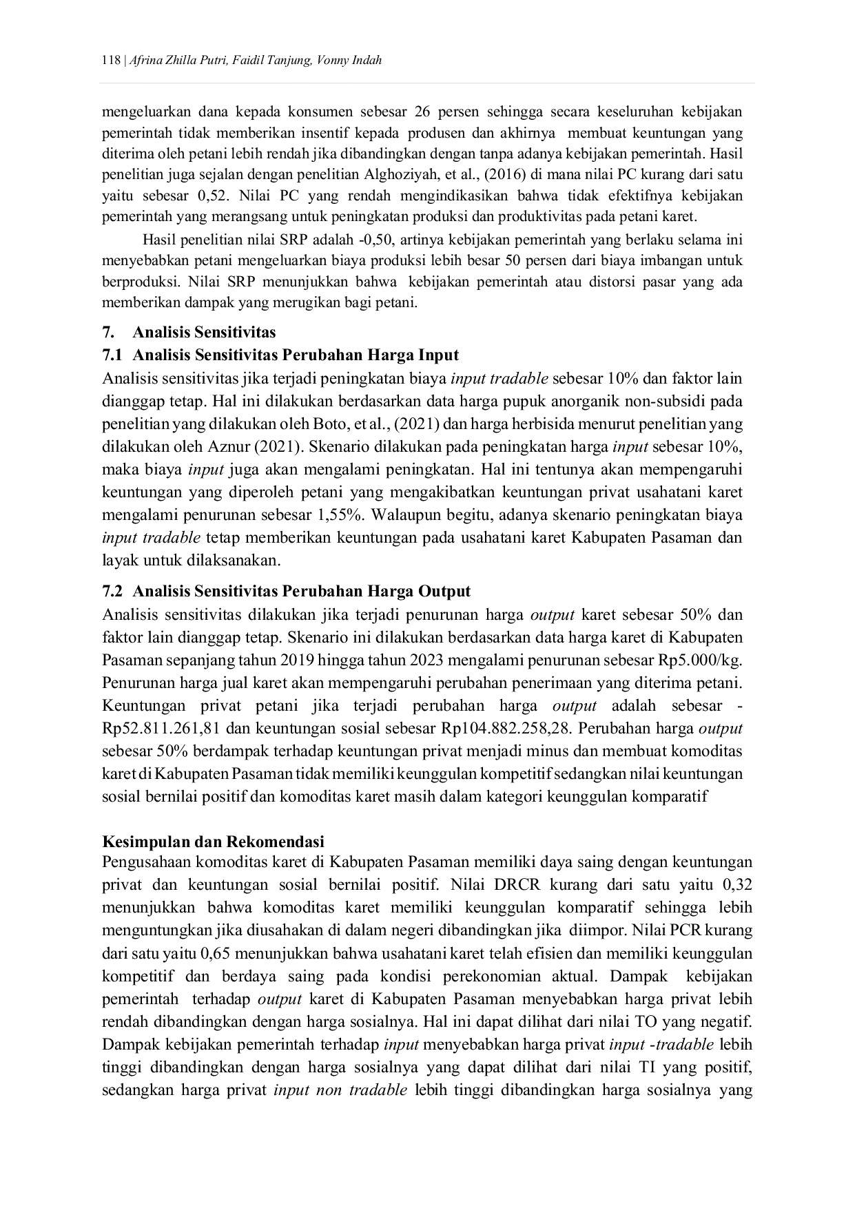 JURIS Analisis Daya Saing dan Dampak Kebijakan Pemerintah terhadap Komoditas Karet di Kabupaten Pasaman