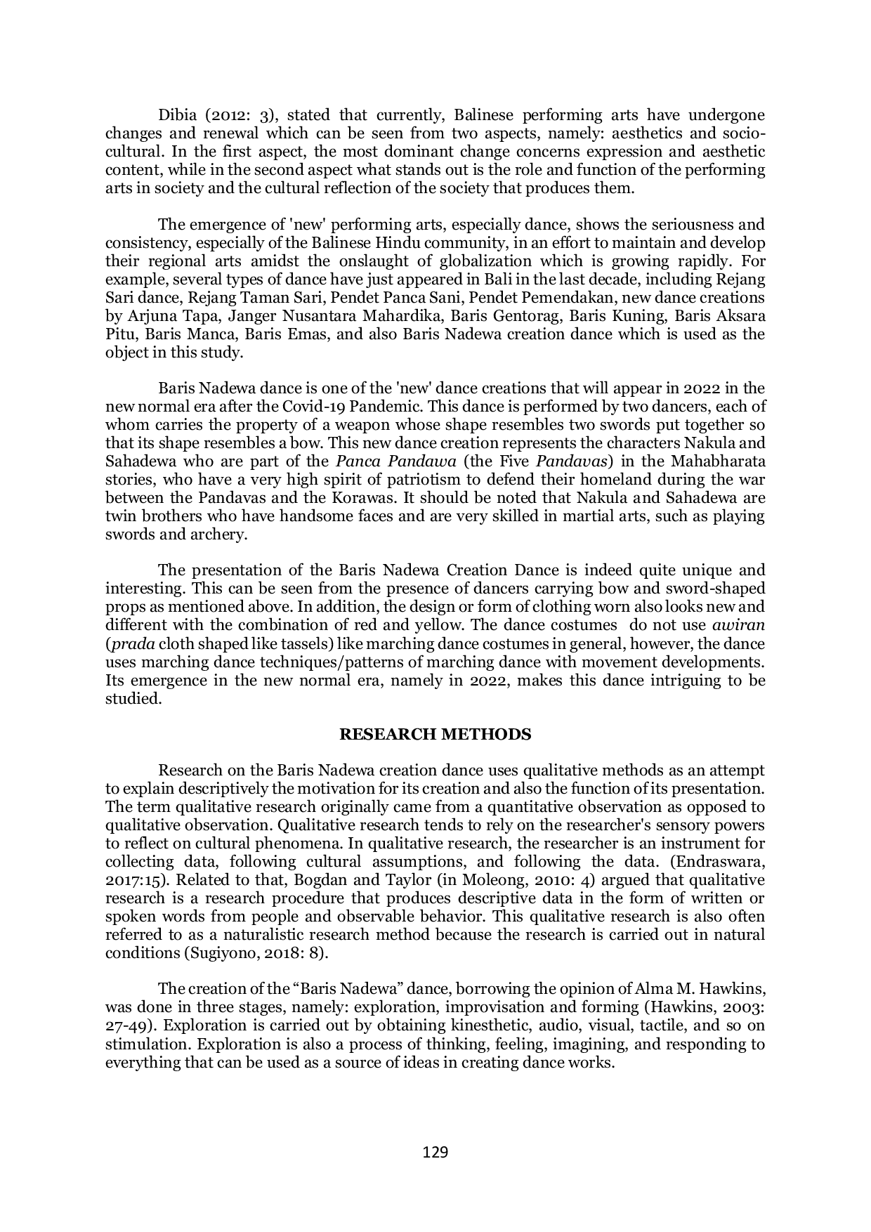 JURIS Motivation for Creating the Baris Nadewa Creation Dance in the New Normal Era