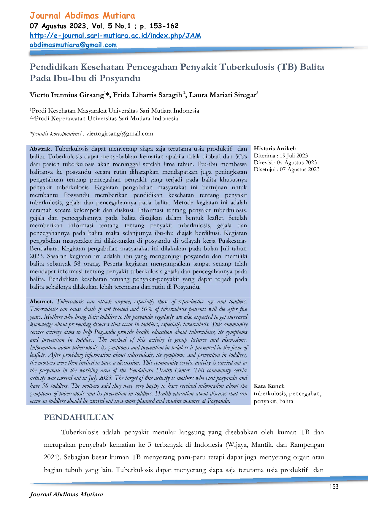 JURIS Pendidikan Kesehatan Pencegahan Penyakit Tuberkulosis TB Balita Pada Ibu Ibu di Posyandu
