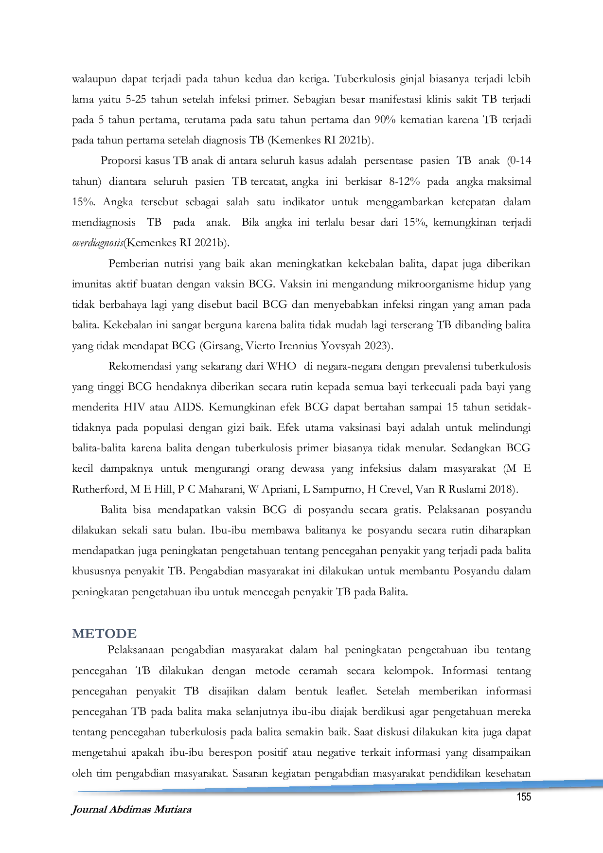 JURIS Pendidikan Kesehatan Pencegahan Penyakit Tuberkulosis TB Balita Pada Ibu Ibu di Posyandu