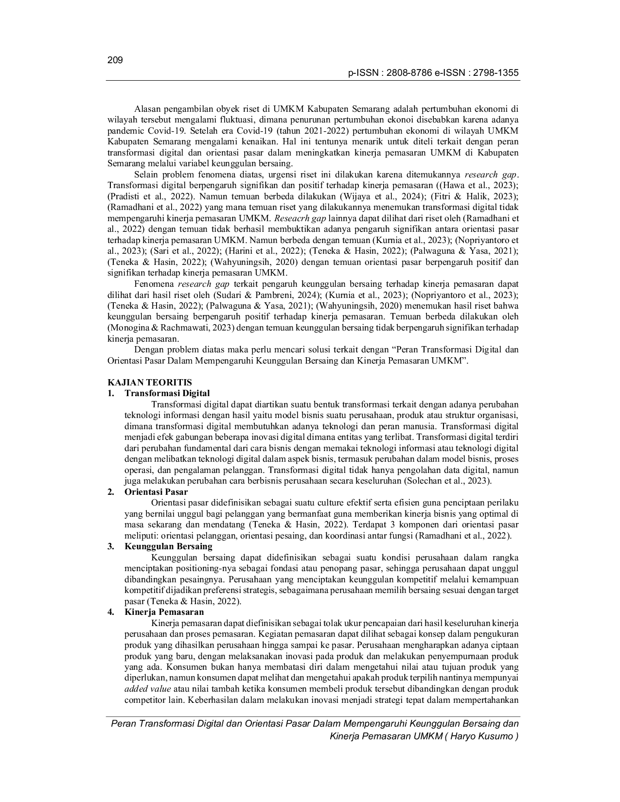 JURIS Peran Transformasi Digital dan Orientasi Pasar Dalam Mempengaruhi Keunggulan Bersaing dan Kinerja Pemasaran UMKM