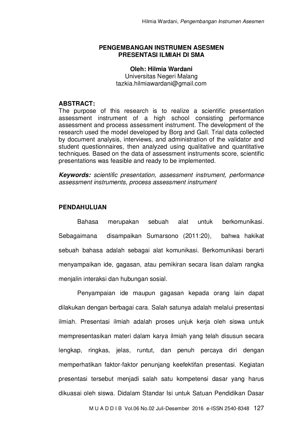 JURIS Pengembangan Instrumen Asesmen Presentasi Ilmiah Di Sma