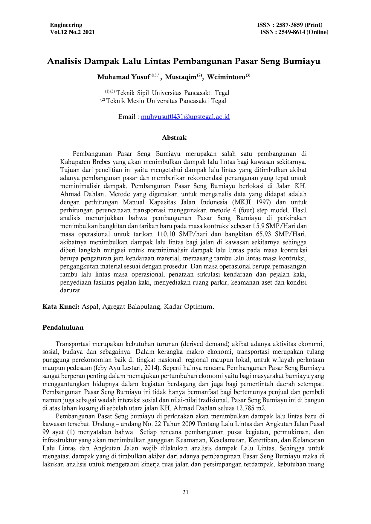 JURIS Analisis Dampak Lalu Lintas Pembangunan Pasar Seng Bumiayu