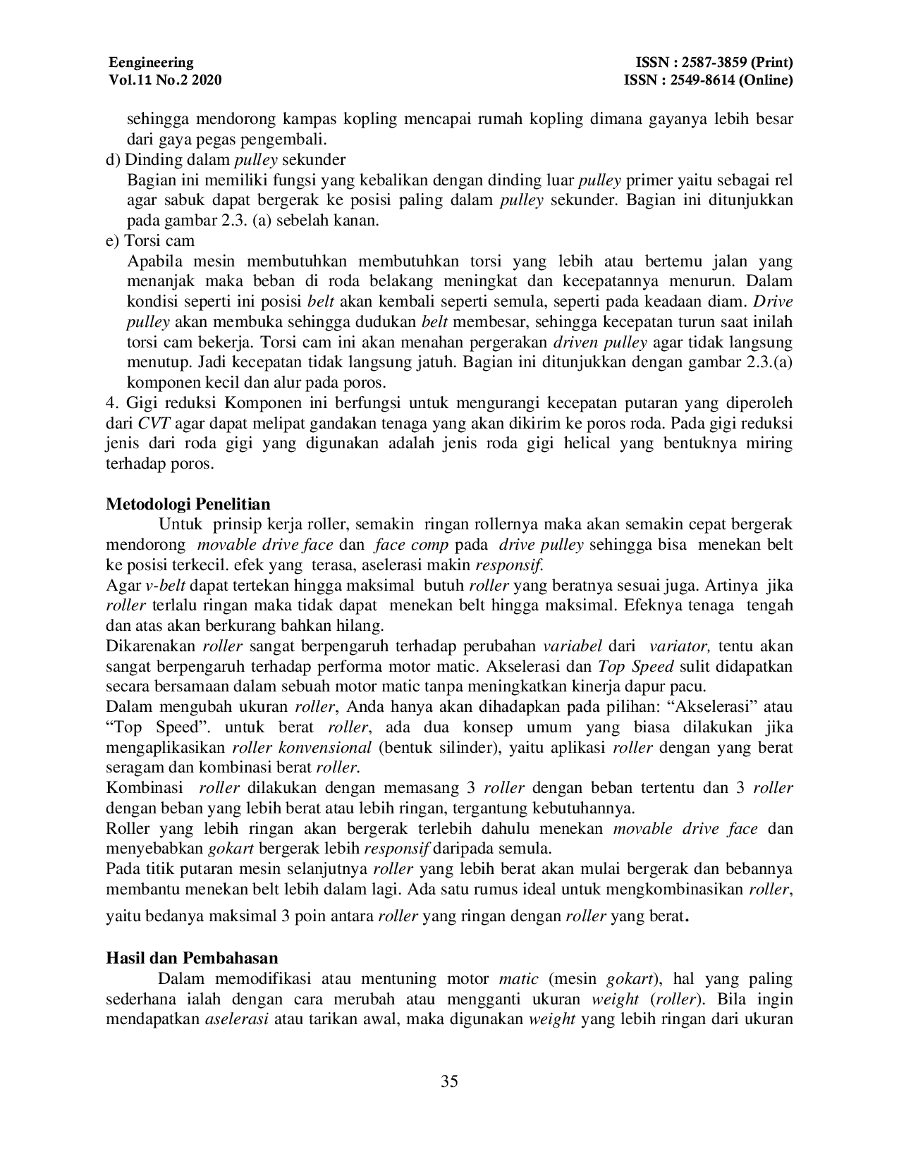 JURIS Pengaruh Berat Roller Pada Transmisi Otomatis Gokart Yamaha Mio