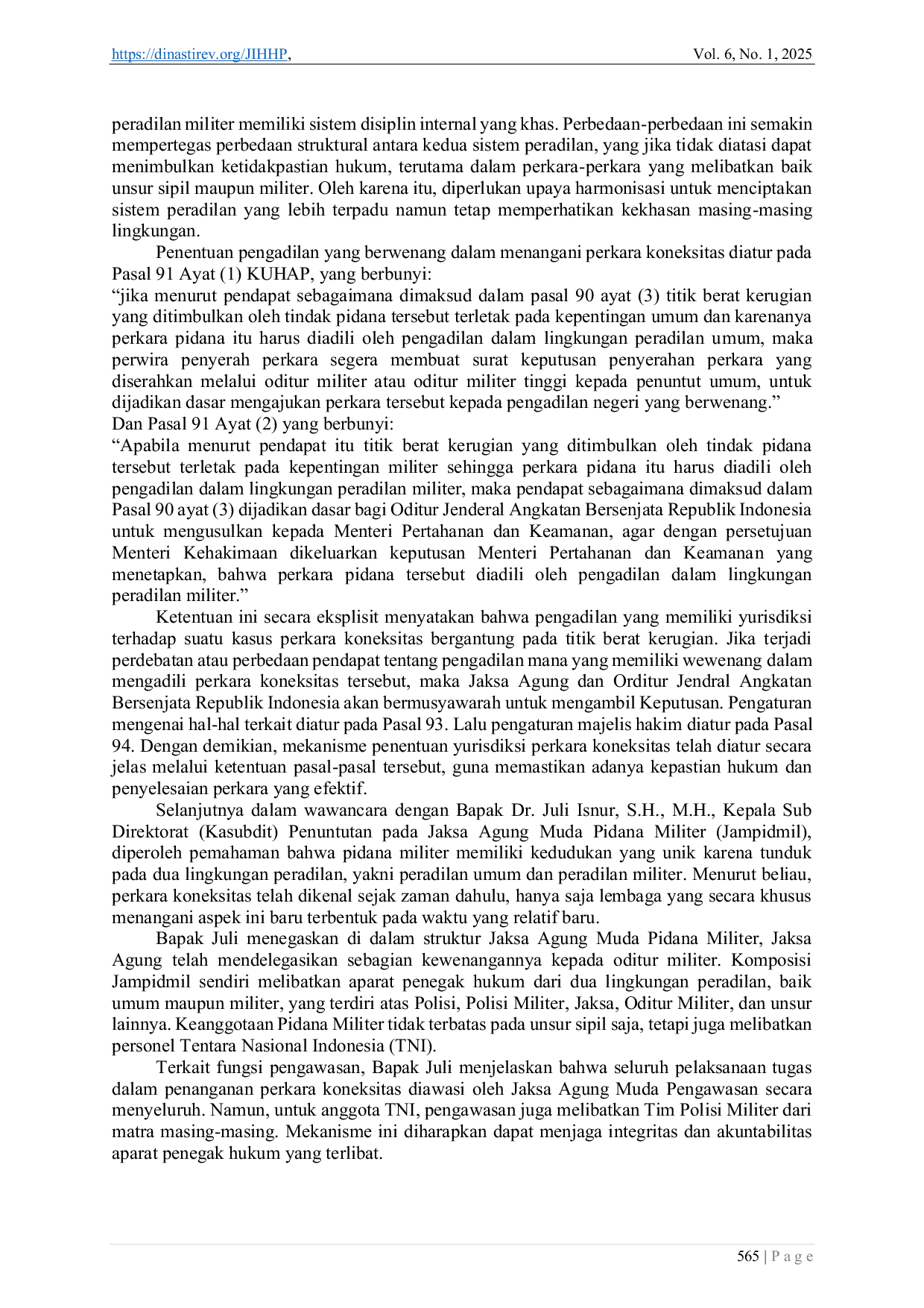 JURIS Penataan Kelembagaan Penanganan Perkara Koneksitas Urgensi Pengaturan Kewenangan Antarpenyidik Koneksitas