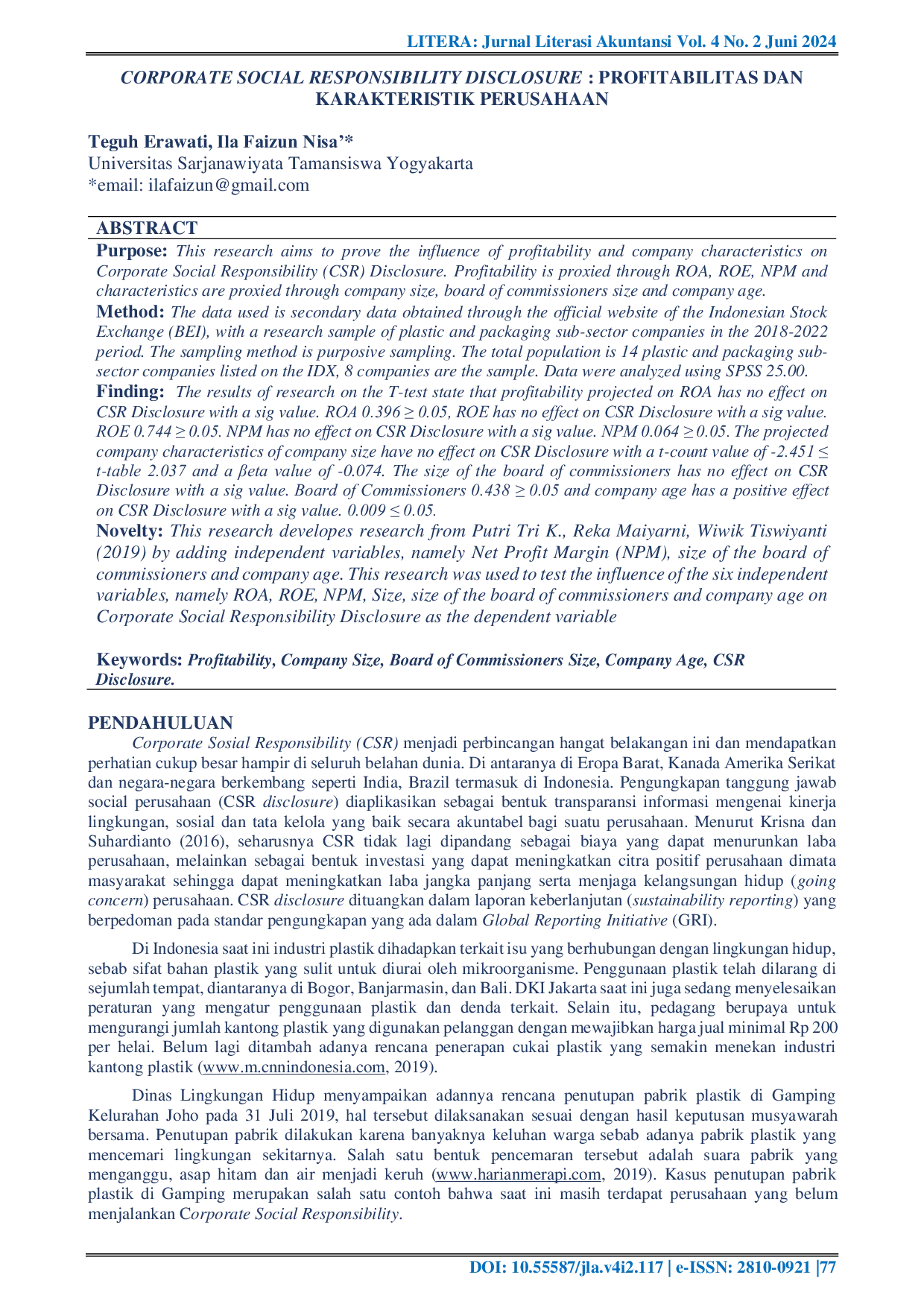 JURIS Corporate Social Responsibility Disclosure Profitability And Company Characteristics