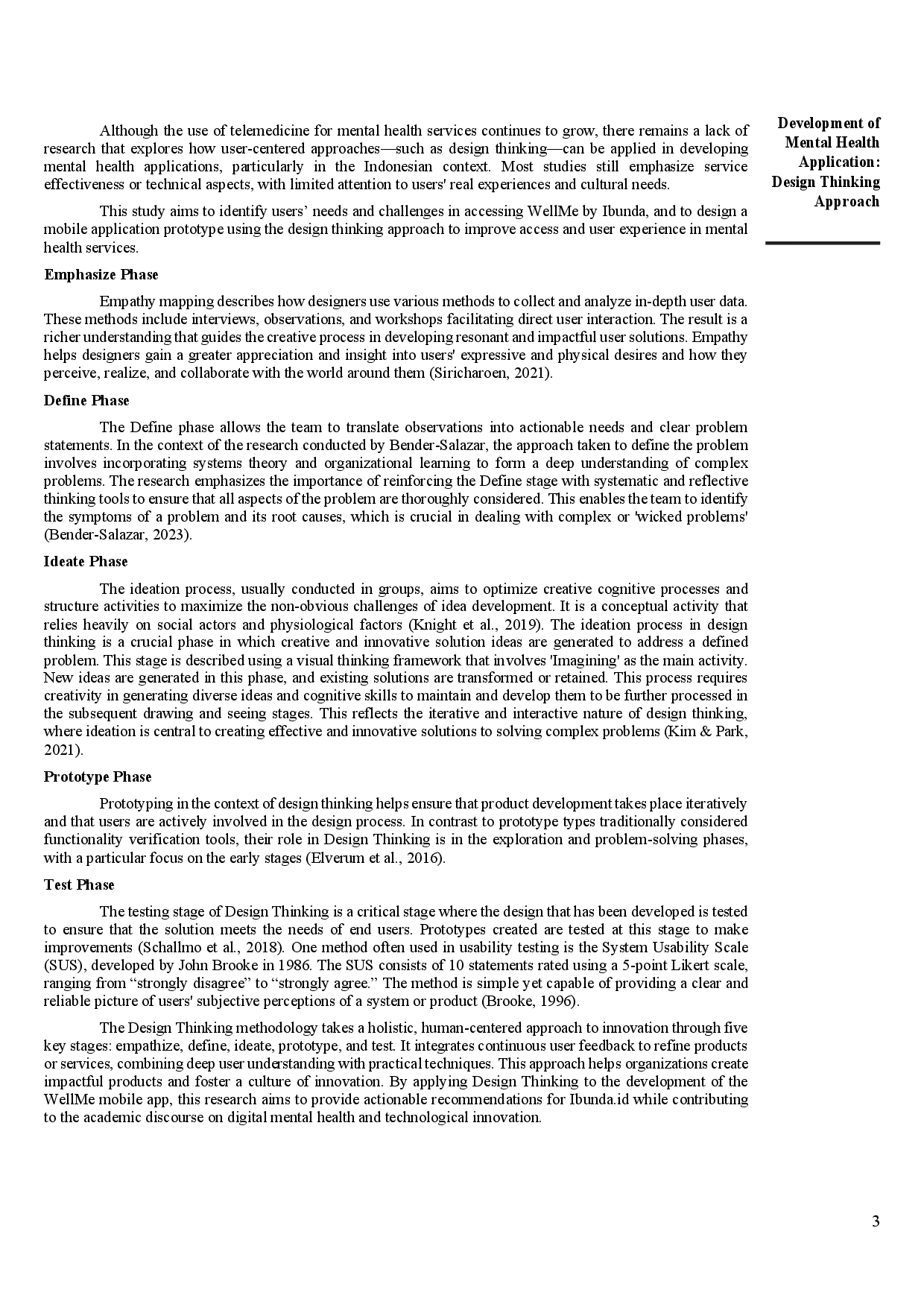 juris Development of Mental Health Application Design Thinking Approach