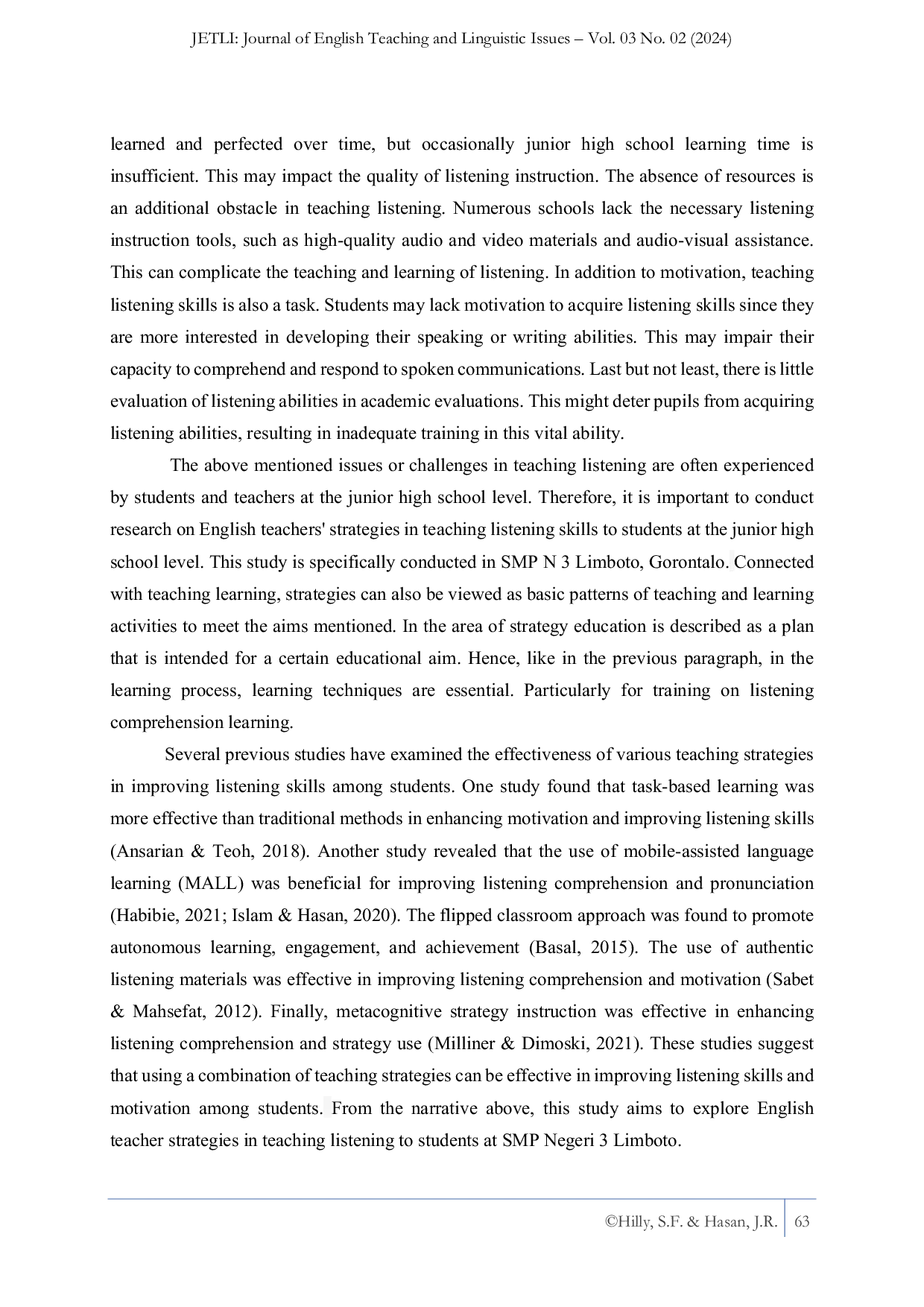 JURIS Scrutinizing the Strategies of EFL Teachers in Instructing Listening Skills in the Classroom