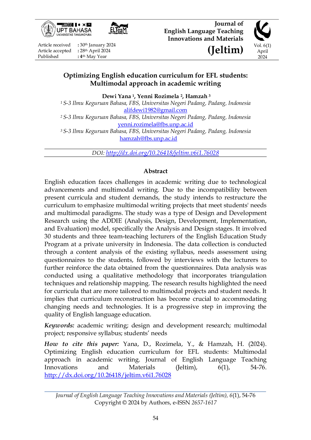 JURIS Optimizing English Education Curriculum for EFL Students Multimodal Approach in Academic Writing