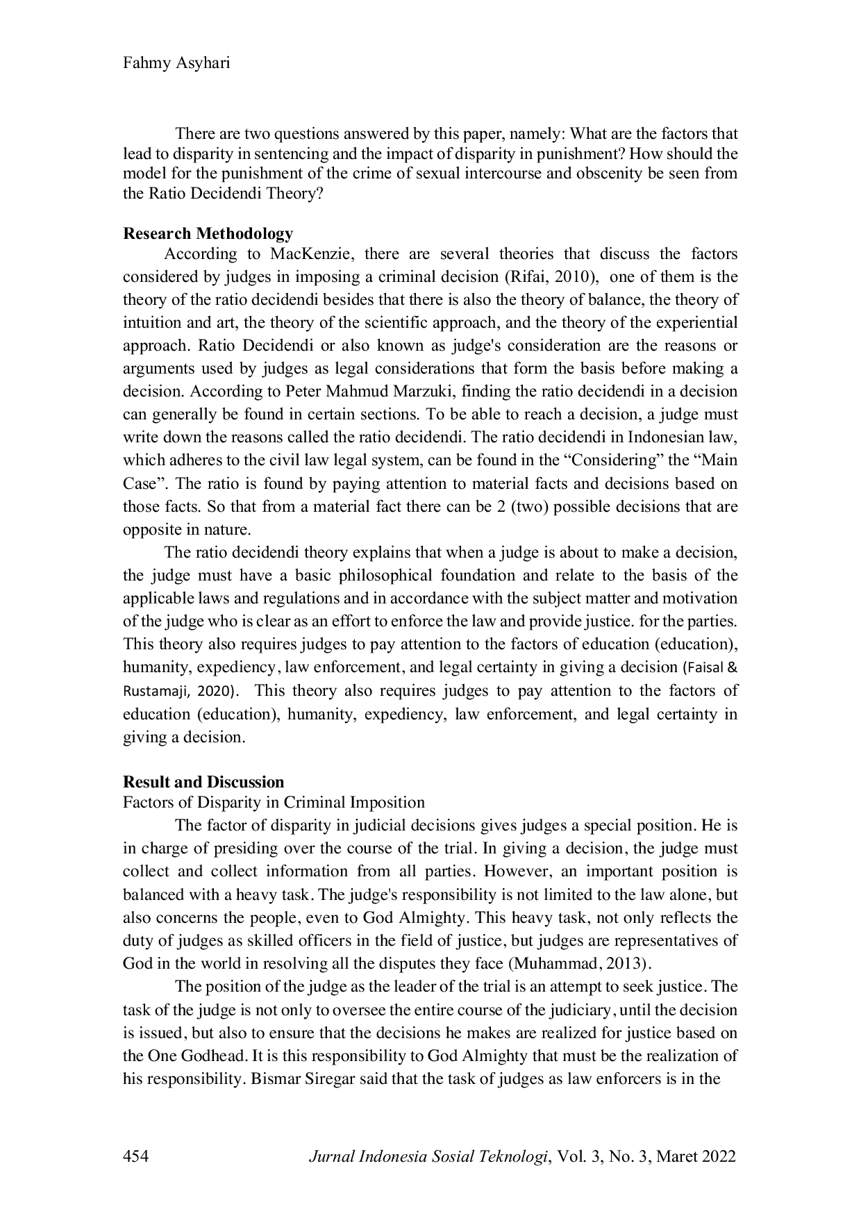 JURIS The Disparity of Criminal Implementation in Case of Child Intercourse and Molestation As Seen From The Perspective of Decidendic Ratio Theory
