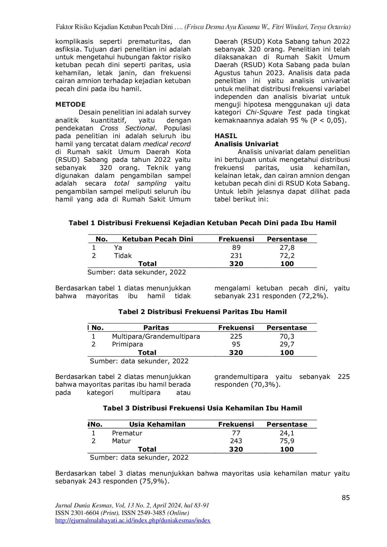 JURIS Faktor Risiko Kejadian Ketuban Pecah Dini pada Ibu Hamil