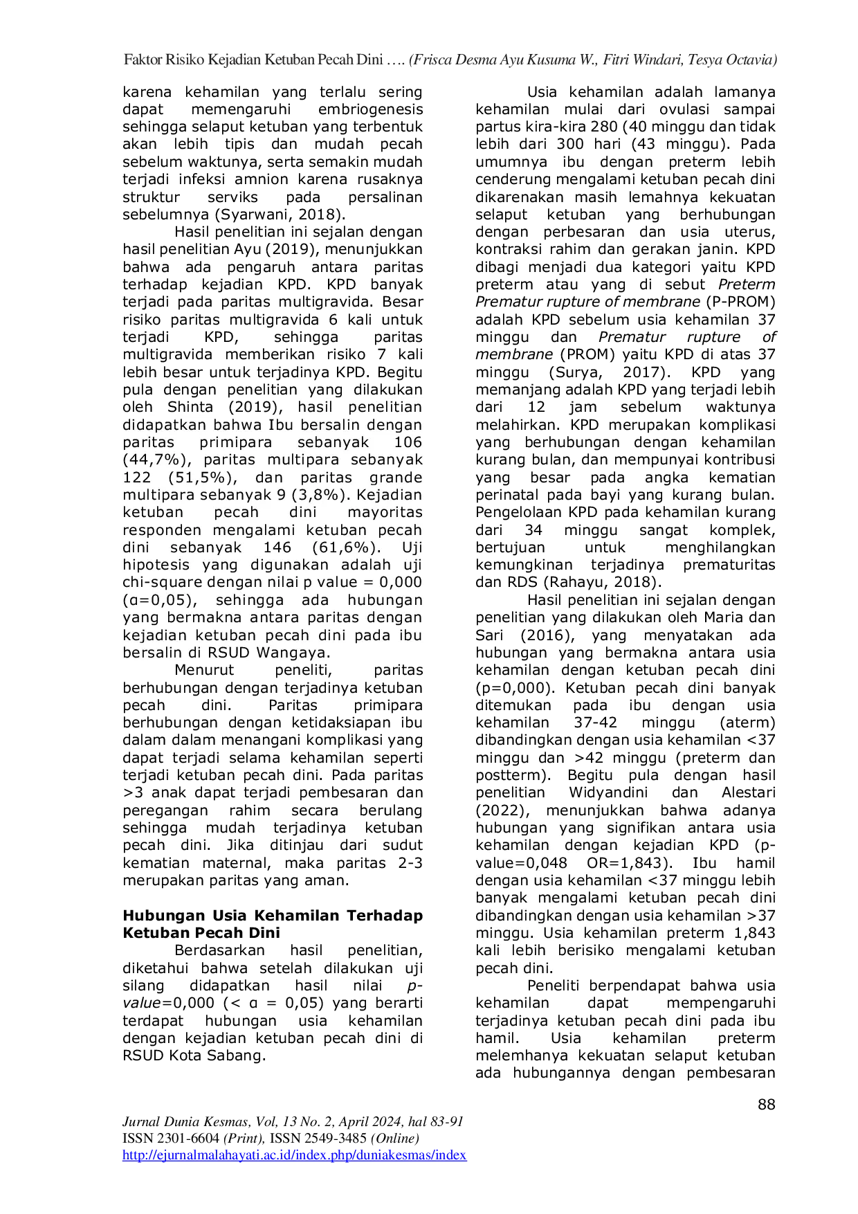 JURIS Faktor Risiko Kejadian Ketuban Pecah Dini pada Ibu Hamil