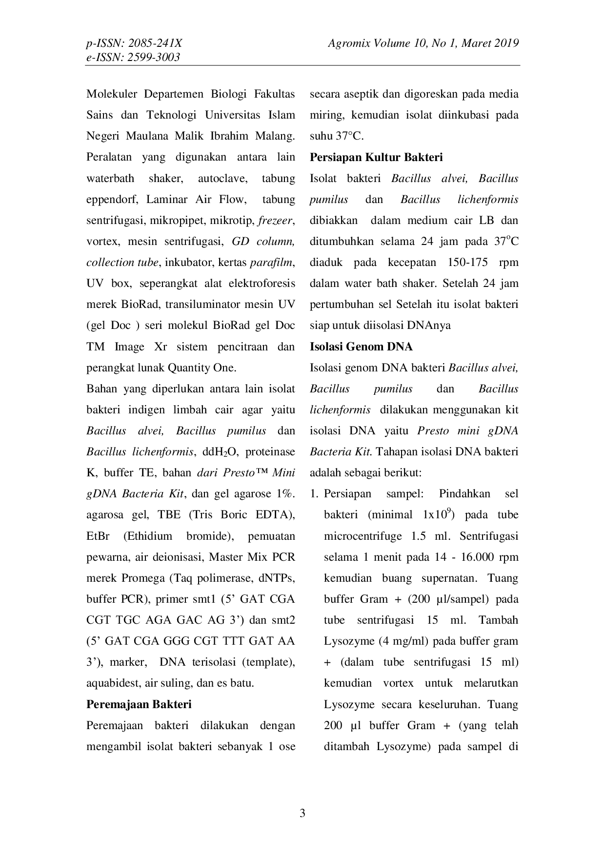 JURIS ISOLASI GEN smtAB BAKTERI RESISTEN LOGAM BERAT Pb DARI LIMBAH CAIR AGAR