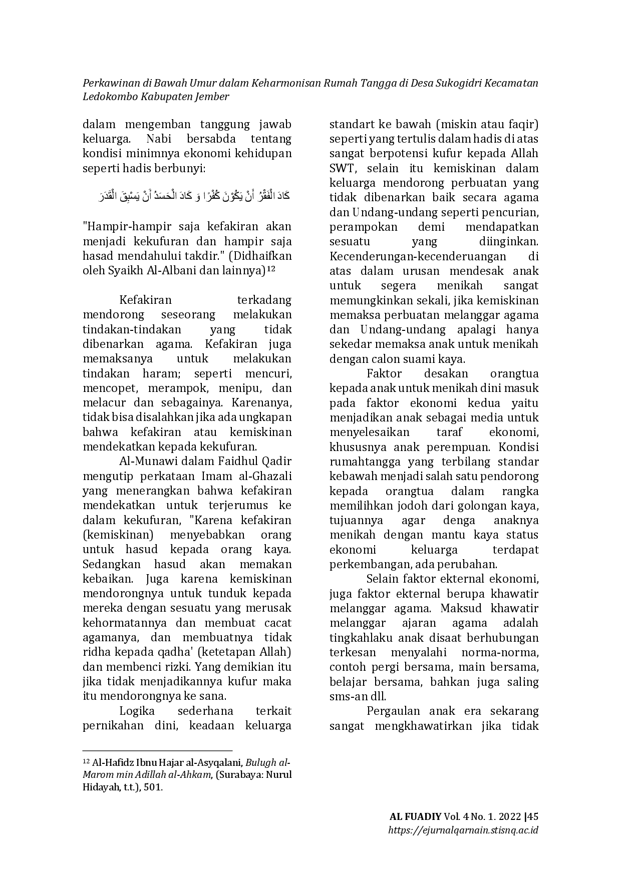 juris Perkawinan di Bawah Umur dalam Keharmonisan Rumah Tangga di Desa Sukogidri Kecamatan Ledokombo Kabupaten Jember