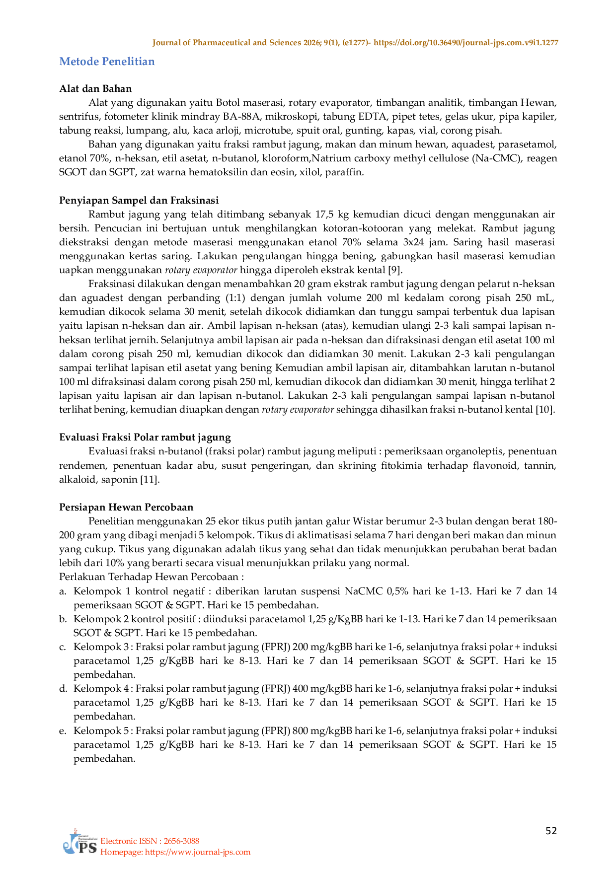 JURIS Aktivitas Hepatoprotektor Fraksi Polar n Butanol Rambut Jagung Zea mays L Terhadap Tikus Putih Jantan yang Diinduksi Paracetamol