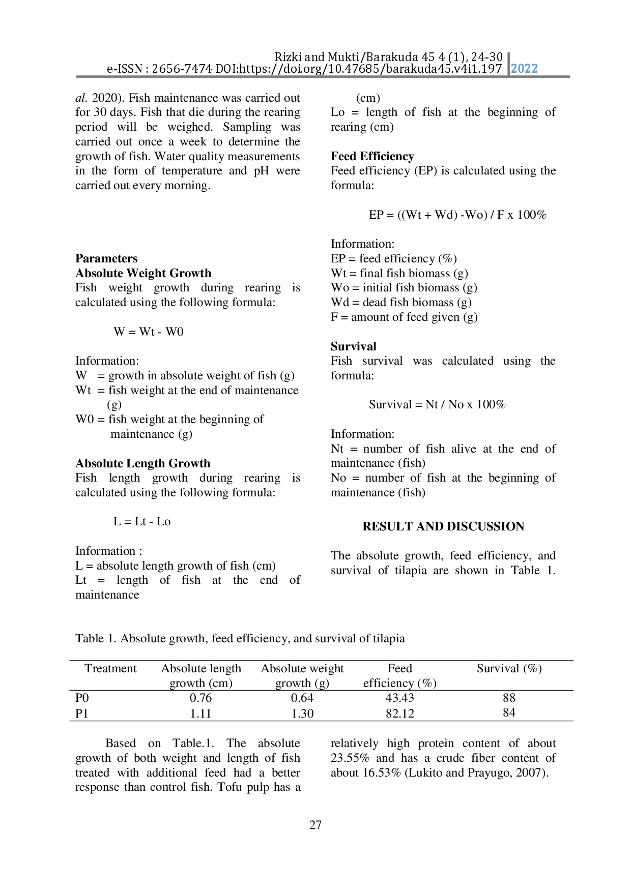 juris Utilization Of Fermented Tofu Waste As Additional Feed On The Growth Of Tilapia Oreochromis Niloticus